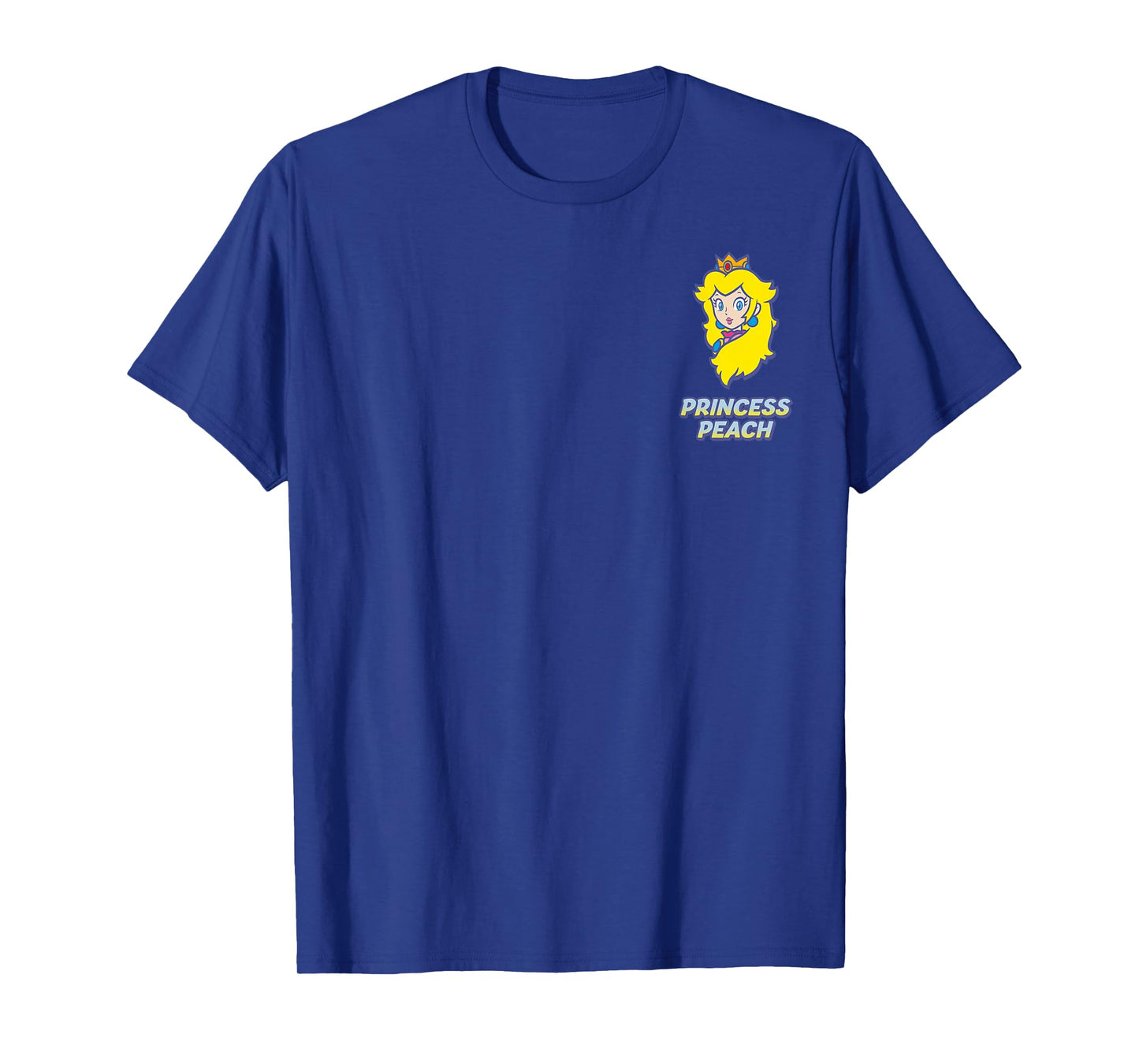 Super Mario Princess Peach Classic Blue Text Faux Pocket T-Shirt
