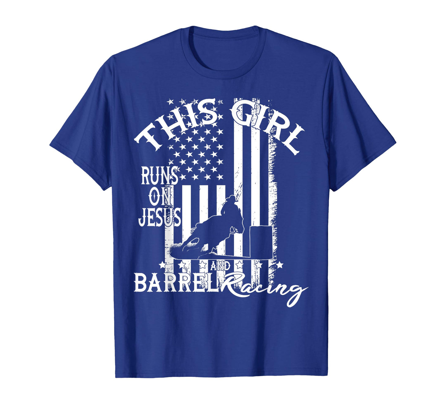 US flag Horse Barrel Racing This Girl runs on Jesus Rodeo T-Shirt