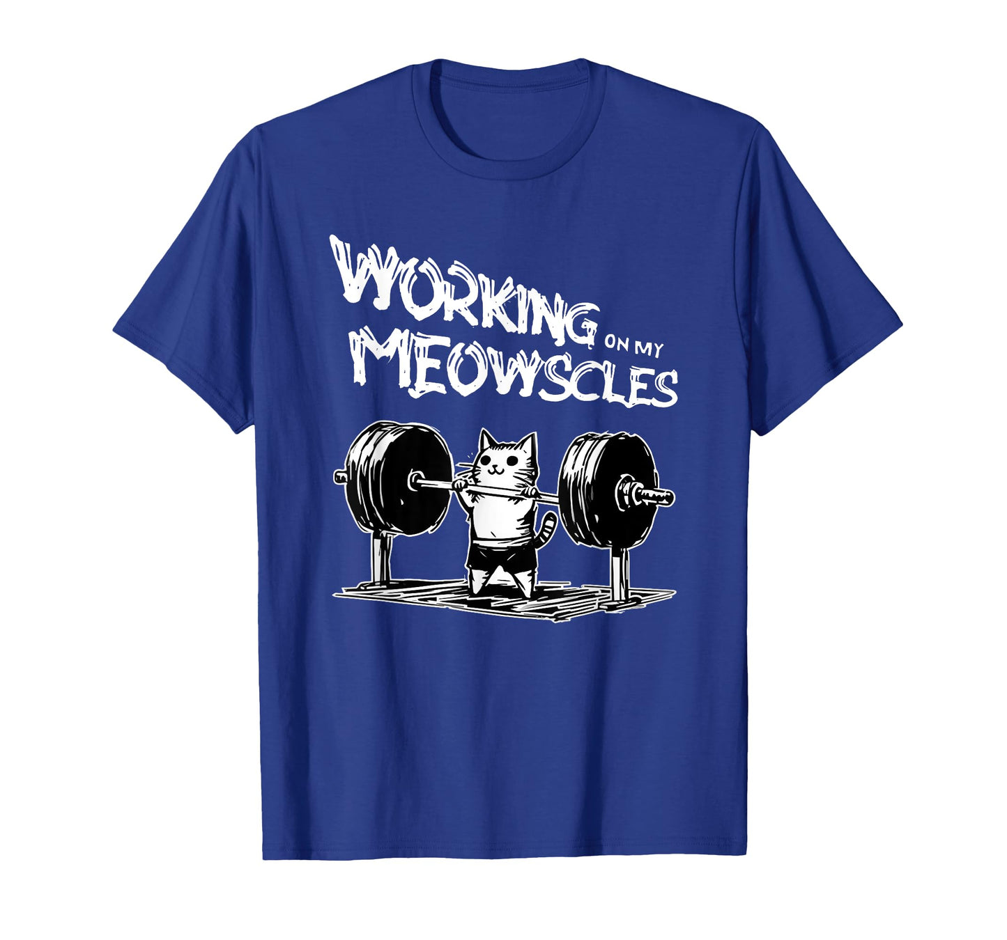 funny quotes about gym Unisex-Adults T-Shirt Black Small Modern Classic Cartoon People Classic Spring Crew Neck Short Sleeve Lightweight, Durable Blend working on my meowscles