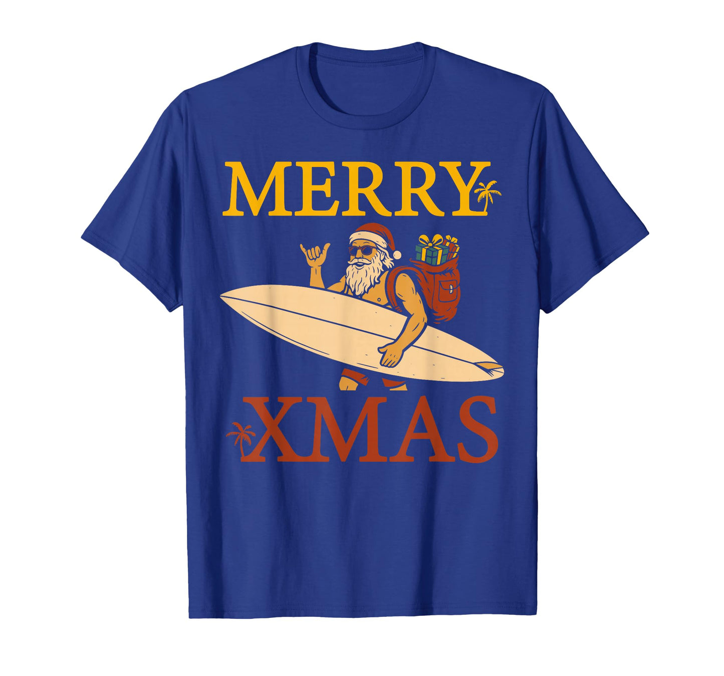 Merry Xmas Retro Surfer Santa Shaka Christmas Surfing T-Shirt