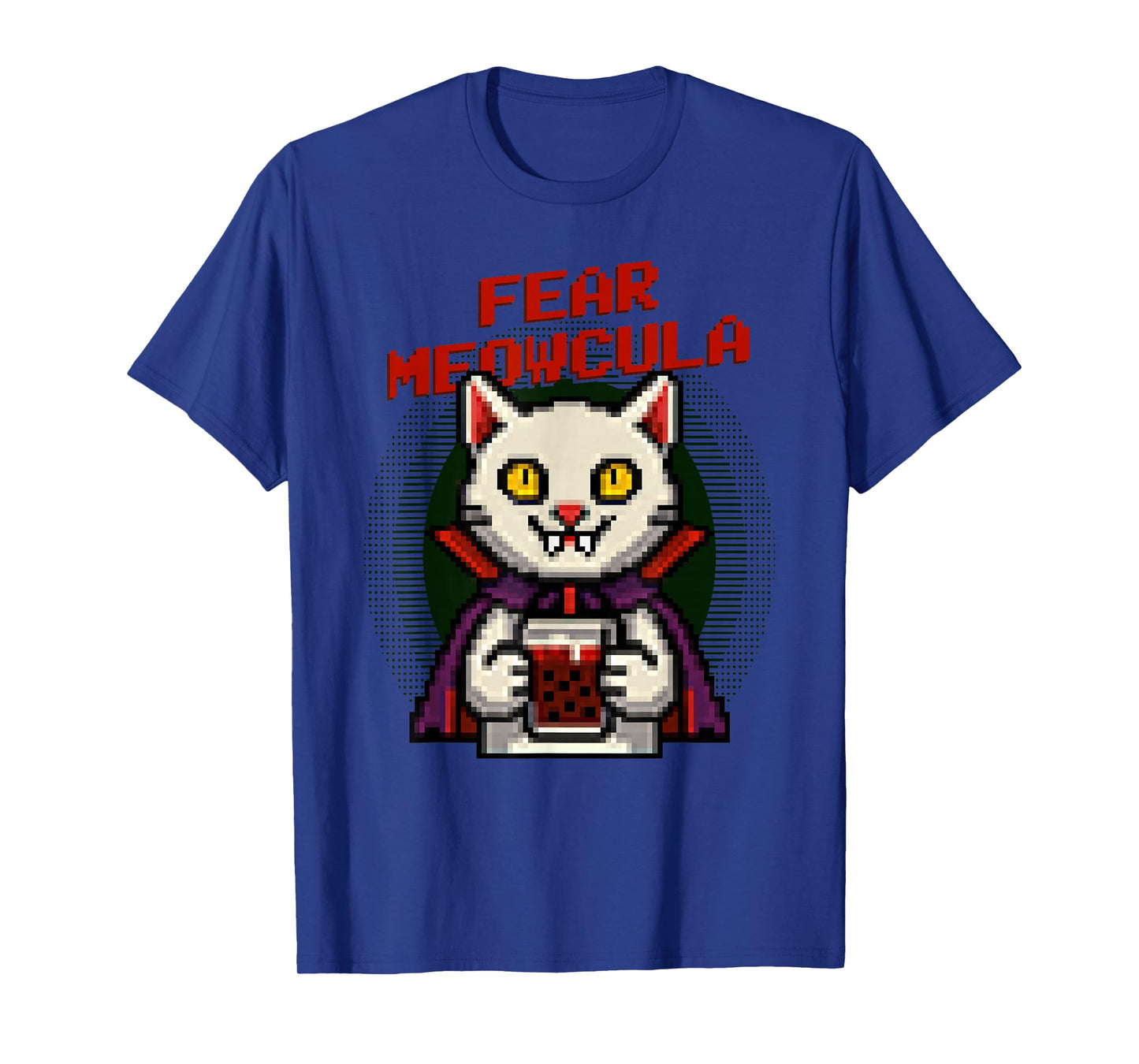 Fear Meowcula Funny Pixel Art Vampire Cat Halloween T-Shirt