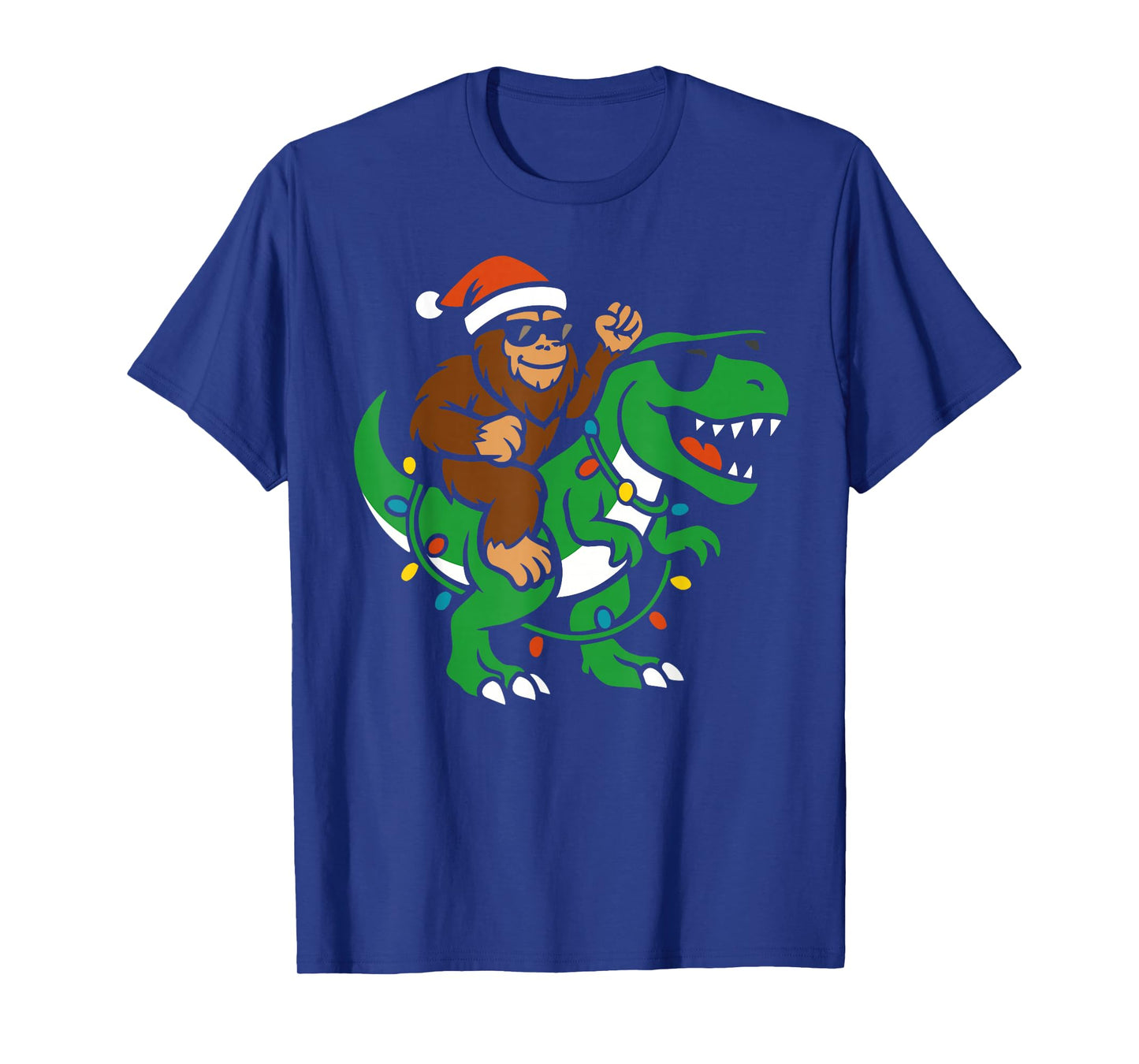 Christmas Bigfoot Riding Dinosaur Santa hat T-Shirt