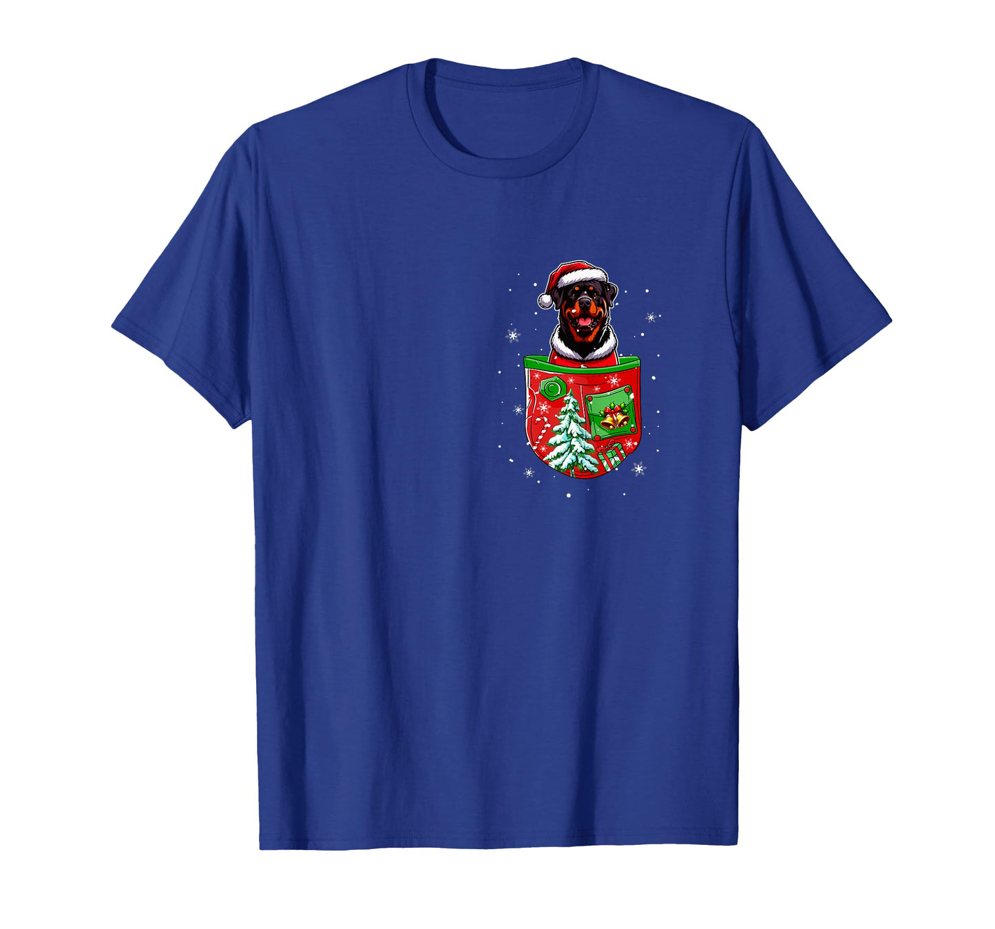Santa Rottweiler in Pocket Owner Christmas Tree Bells T-Shirt