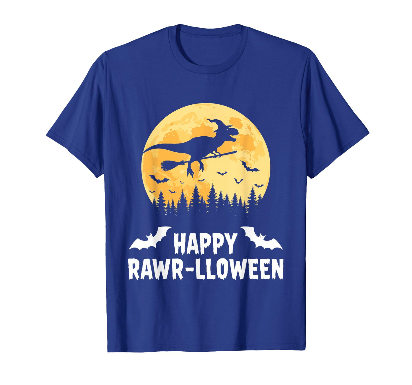 Happy Rawr-lloween Funny Halloween T Rex Flying Witch T-Shirt