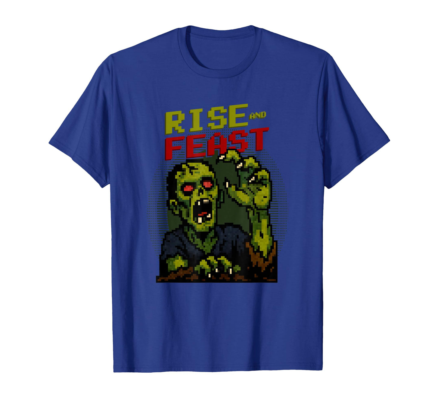 Rise and Feast Funny Pixel Art Zombie Halloween T-Shirt