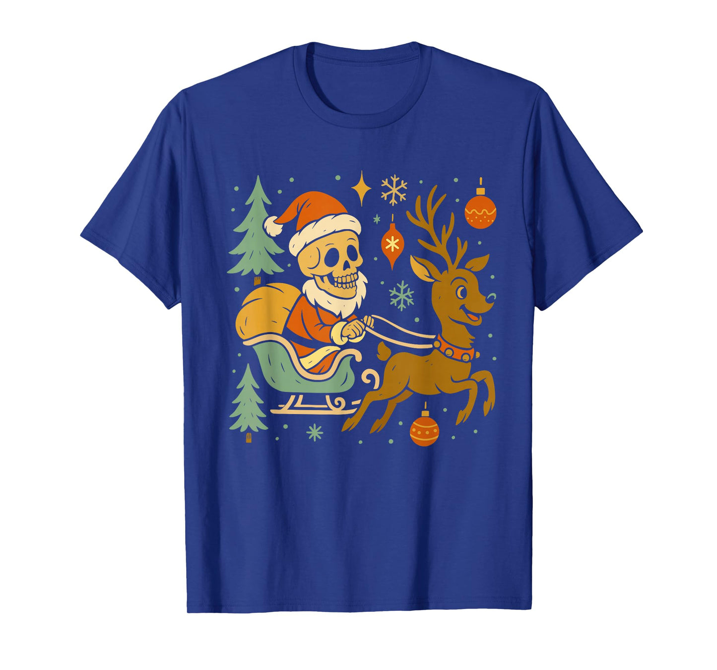 Funny Skeleton Santa Merry Christmas Sleigh Reindeer Xmas T-Shirt