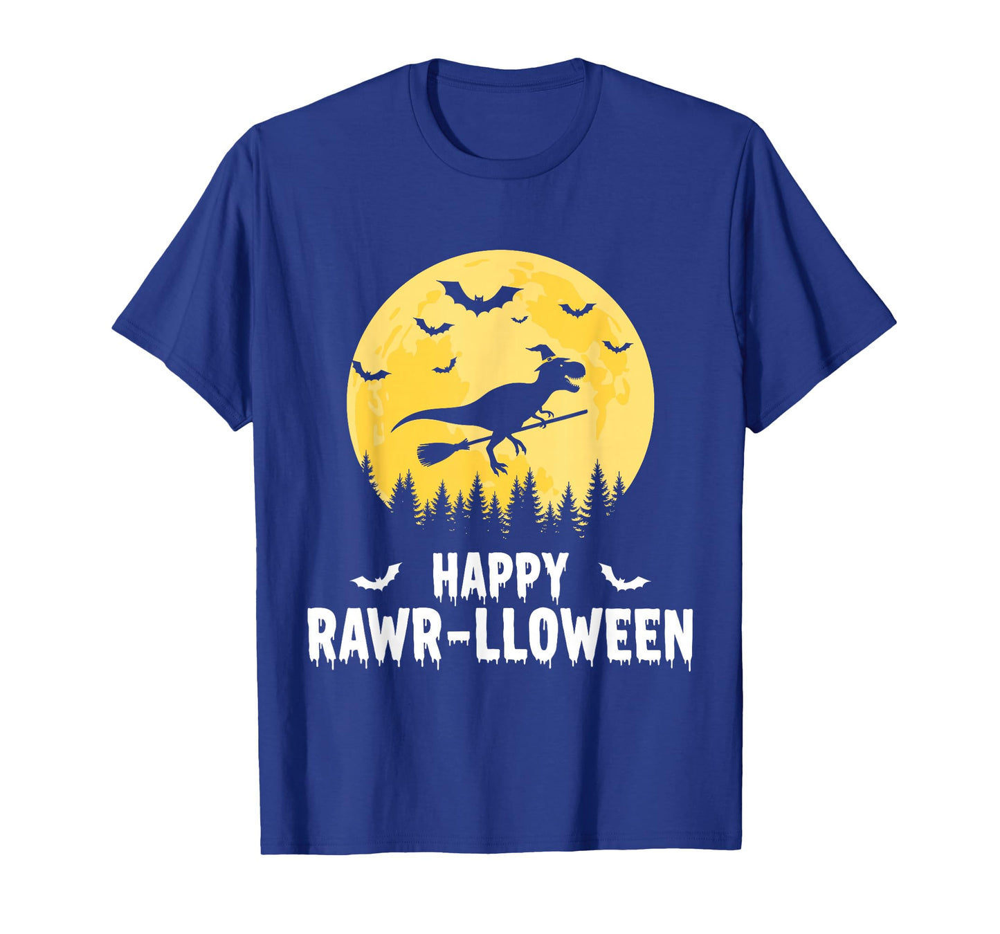 Happy Rawr-lloween Funny Halloween T Rex Flying Witch T-Shirt