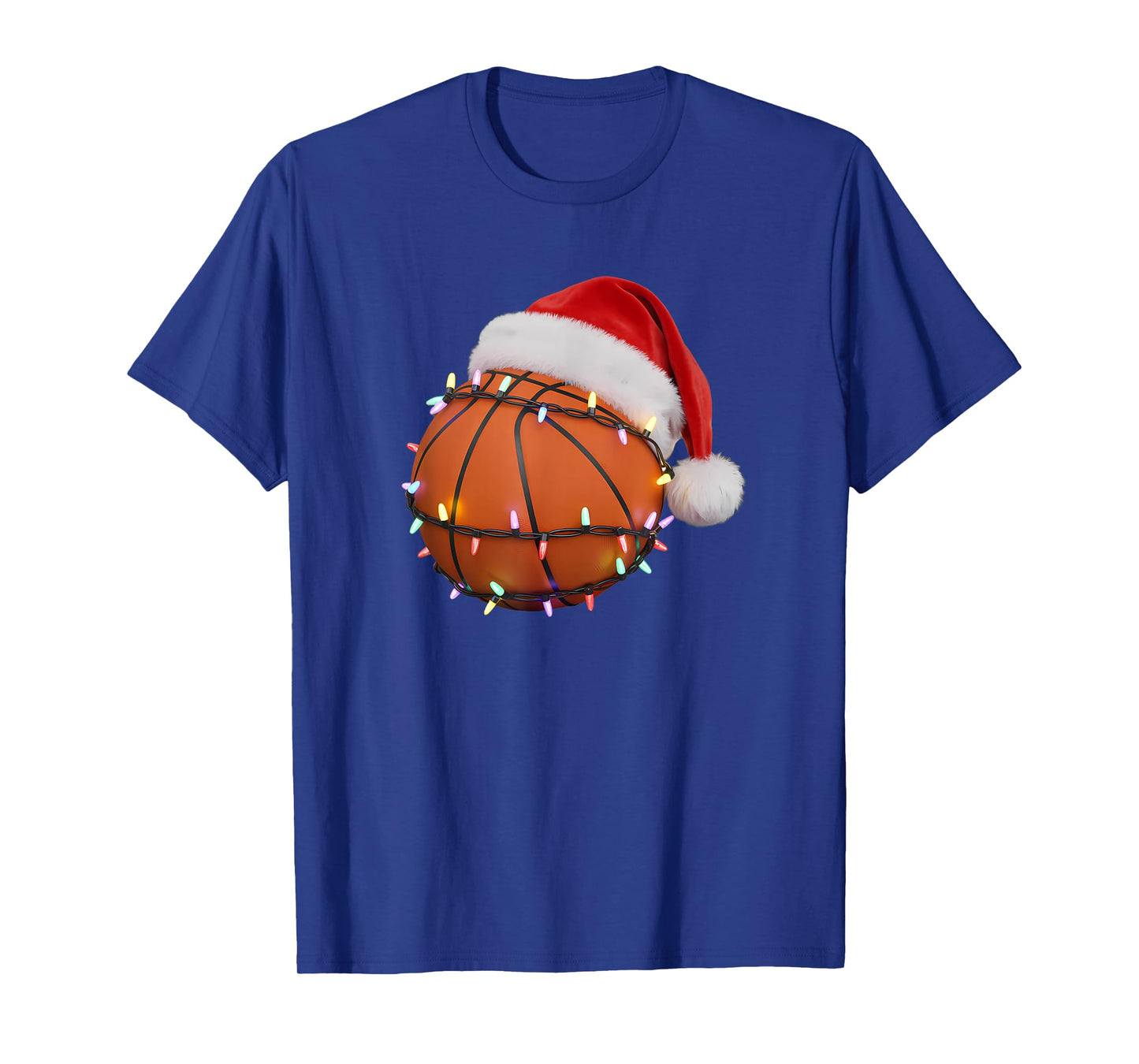 Basketball Christmas Lights Santa Hat Holiday T-Shirt