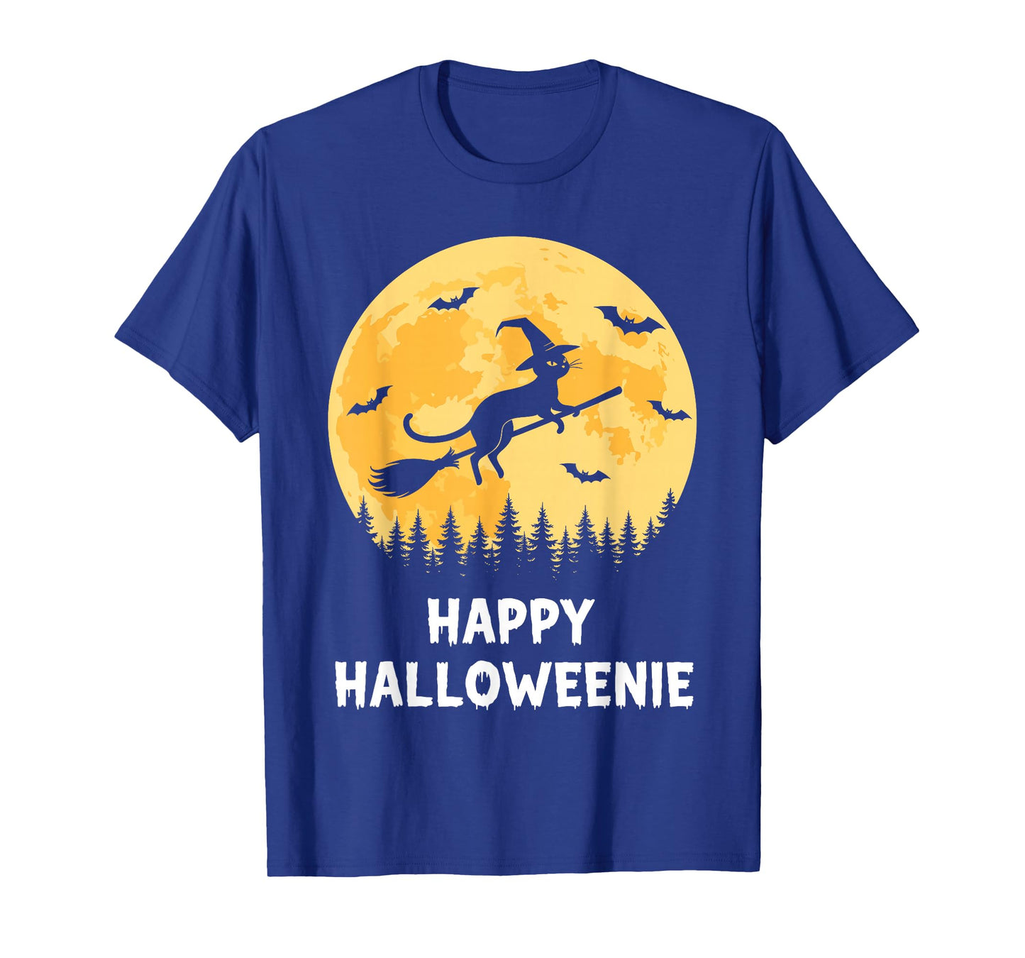 Happy Halloweenie Funny Halloween Cat Flying Witch T-Shirt