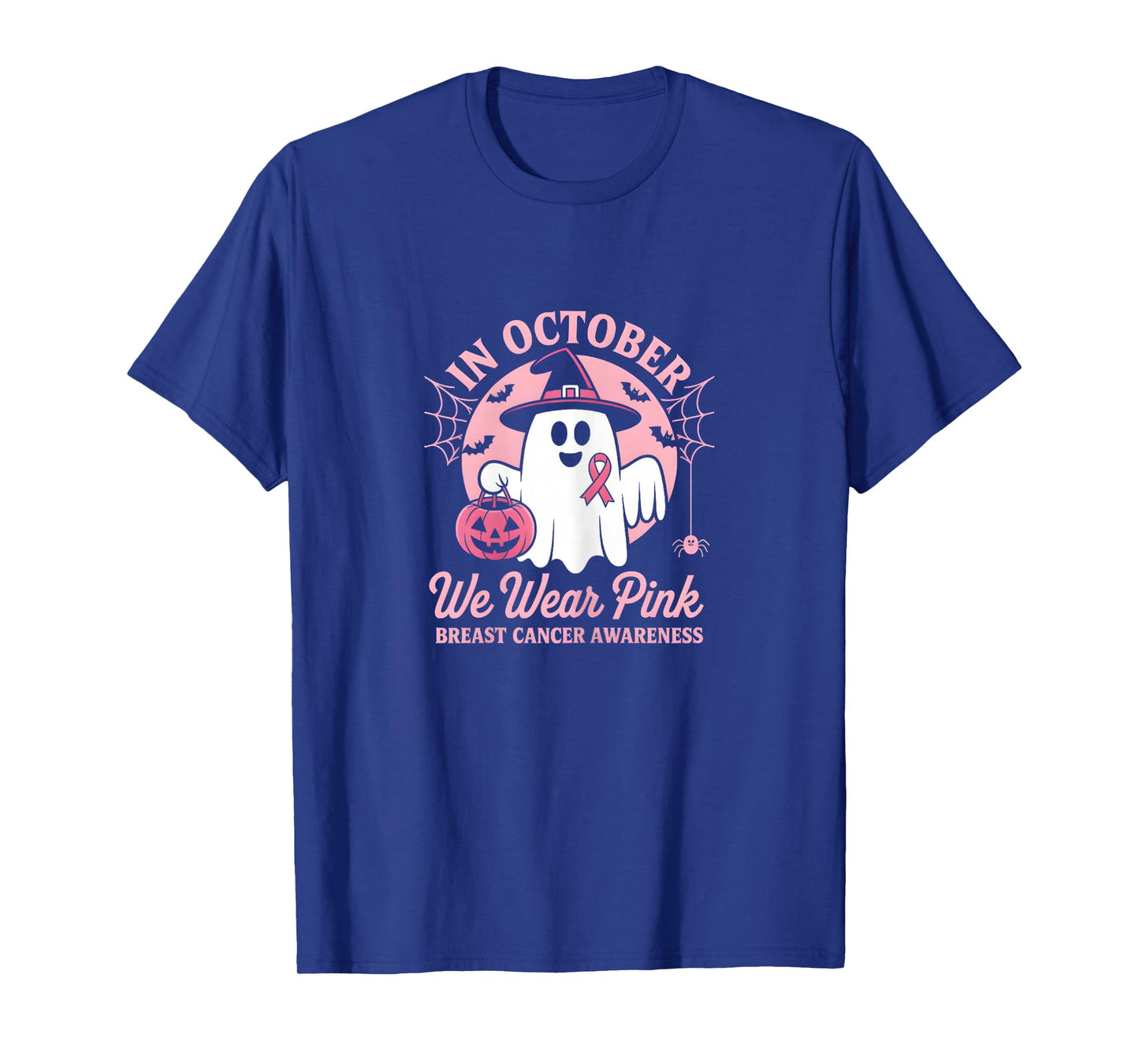 in October We Wear Pink Ghost Witch Breast Cancer Awareness T-Shirt