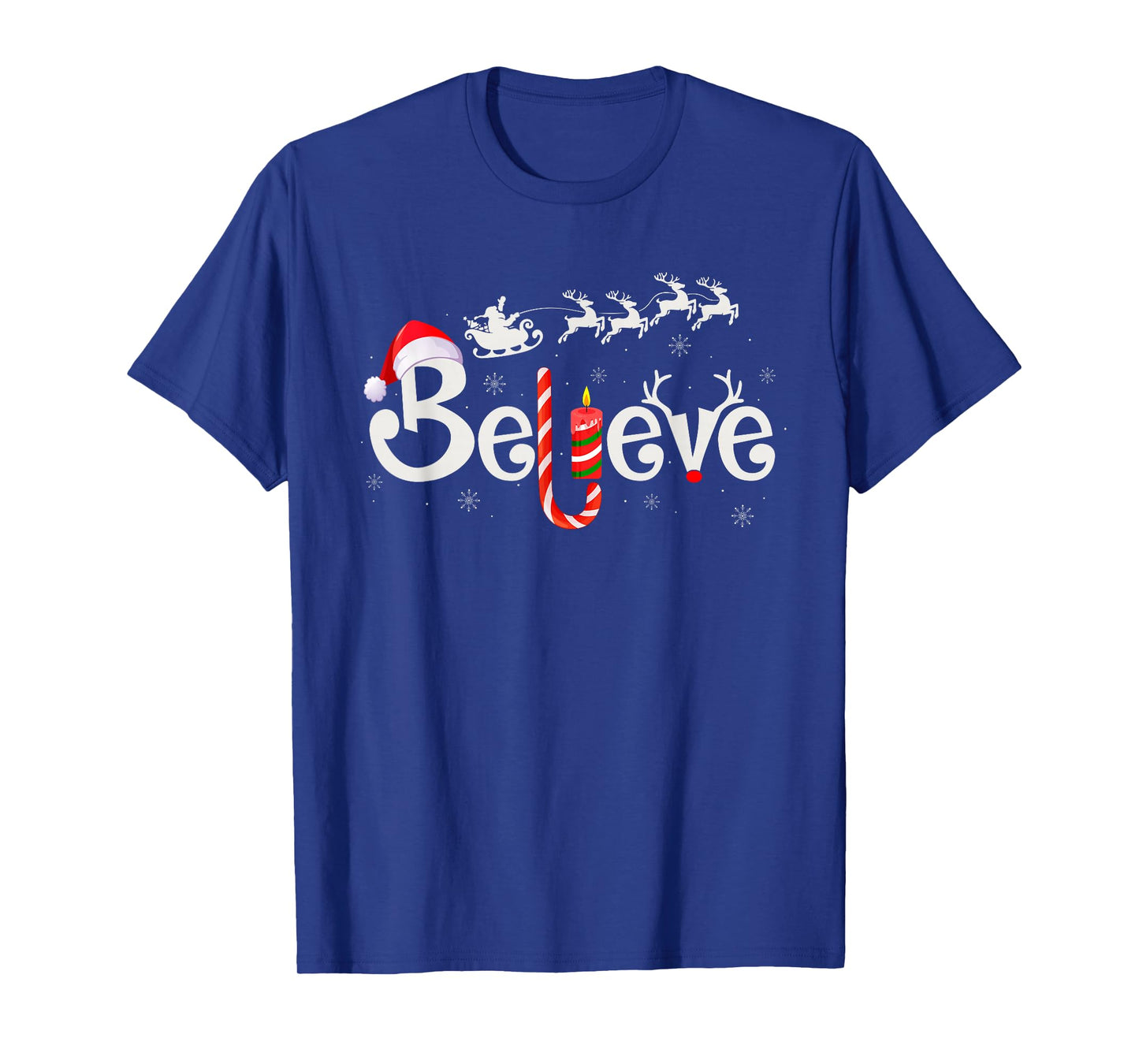 Believe Christmas Family Matching Reindeer Santa Sleigh Xmas T-Shirt