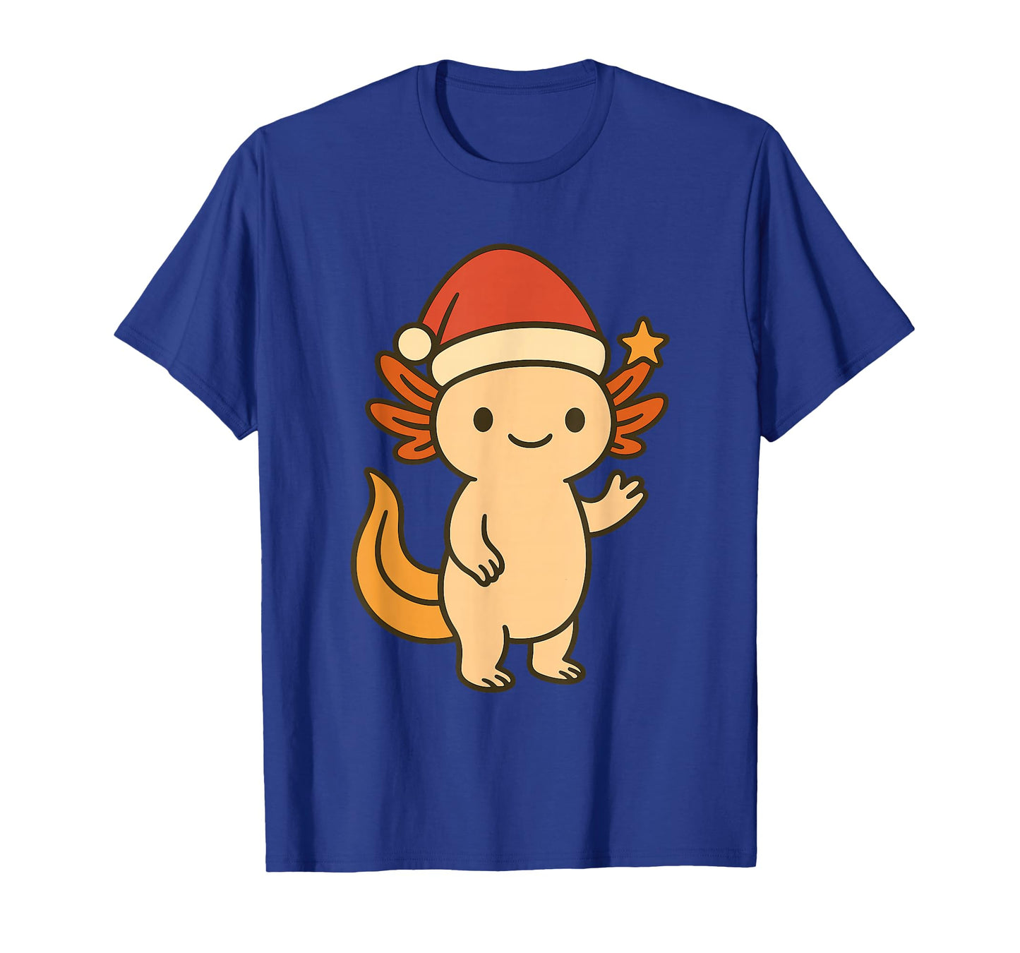 Cute Christmas Axolotl with Santa Hat and Star T-Shirt
