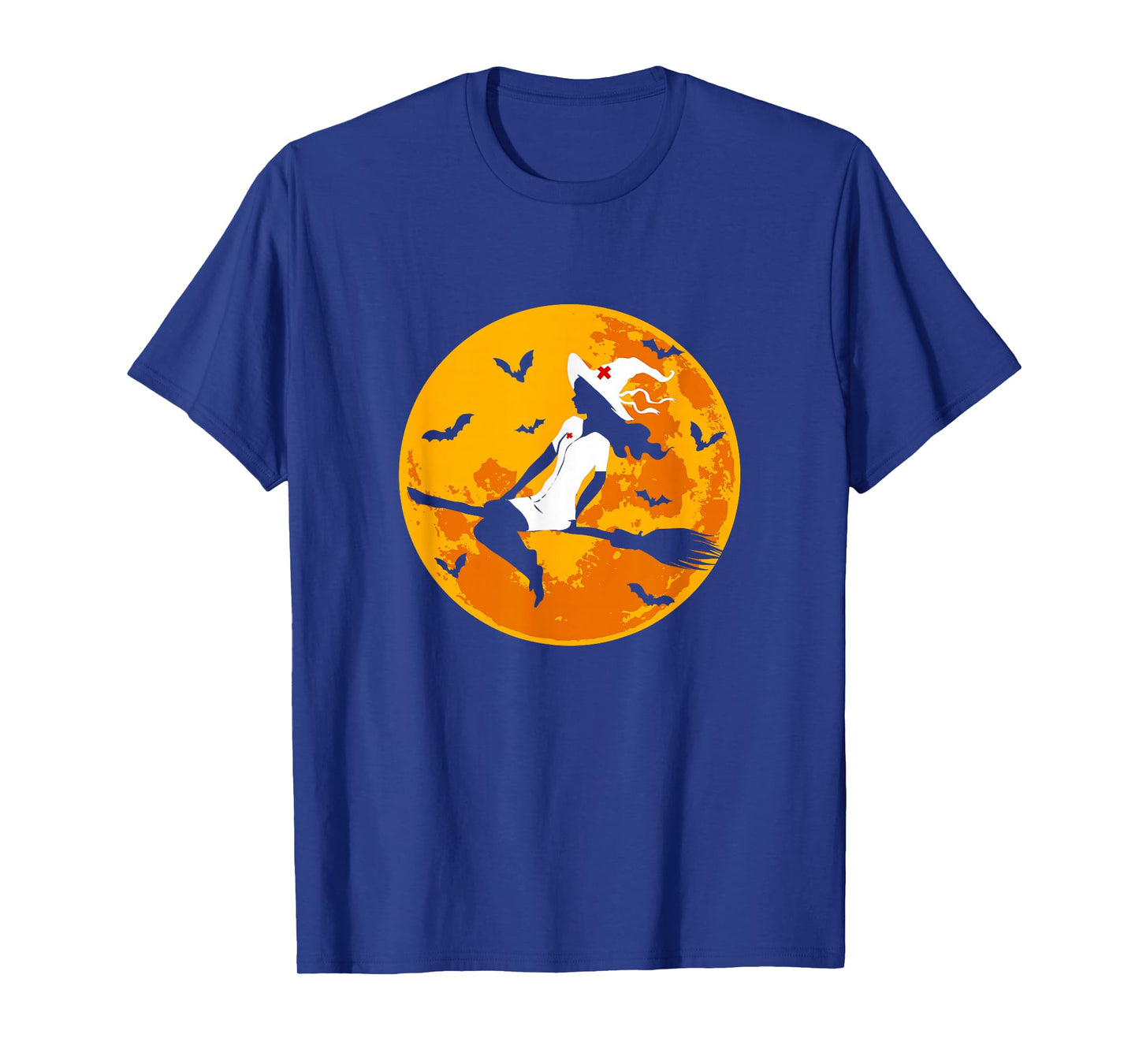Flying Nurse Witch On Broomstick Halloween Full Moon T-Shirt