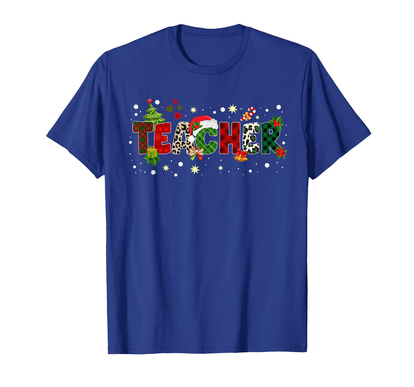 Teacher Christmas School Xmas Leopard Buffalo Plaid Women T-Shirt