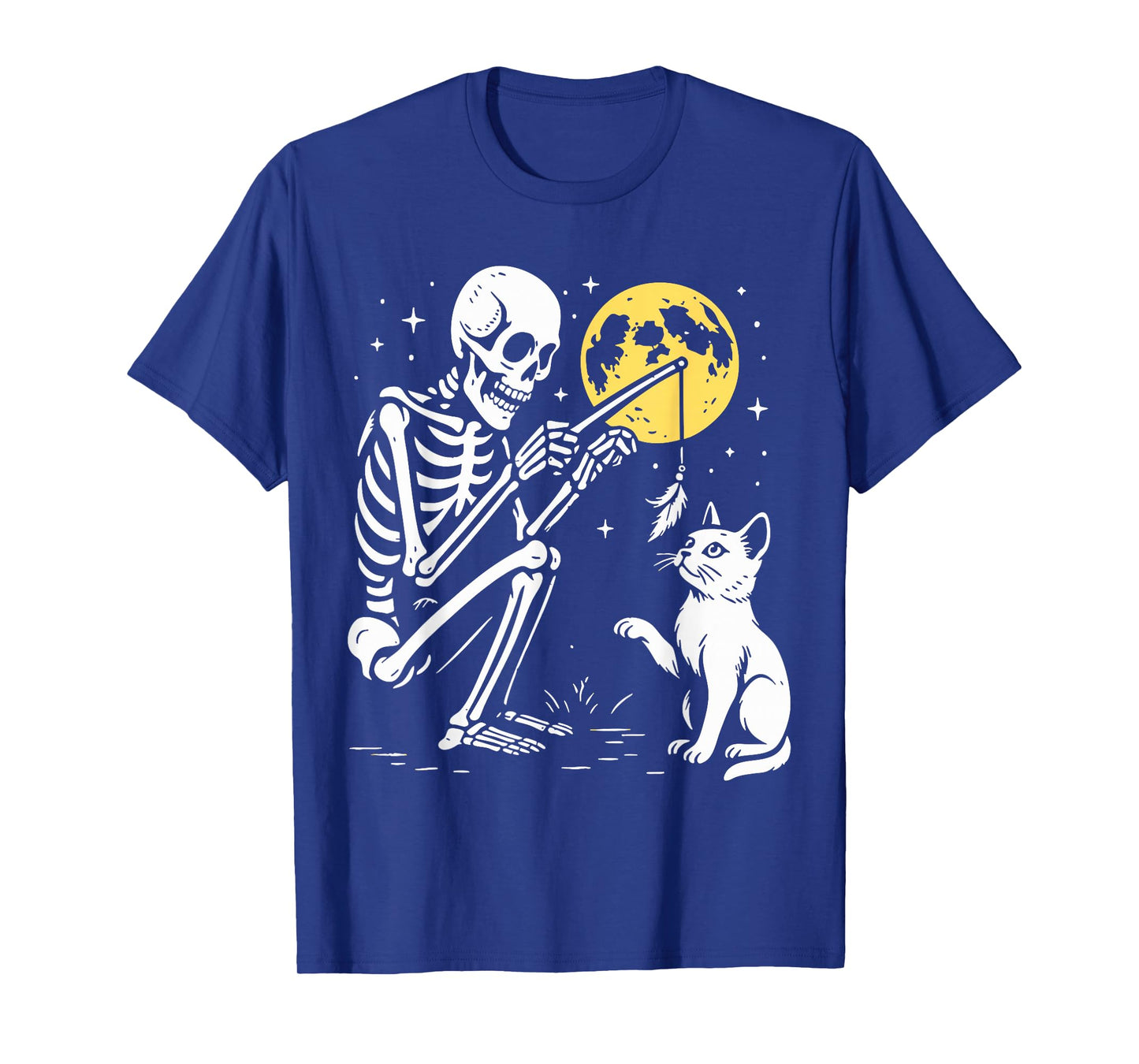 Funny Cute Skeleton Cat Moon Night Halloween Matching Tee T-Shirt