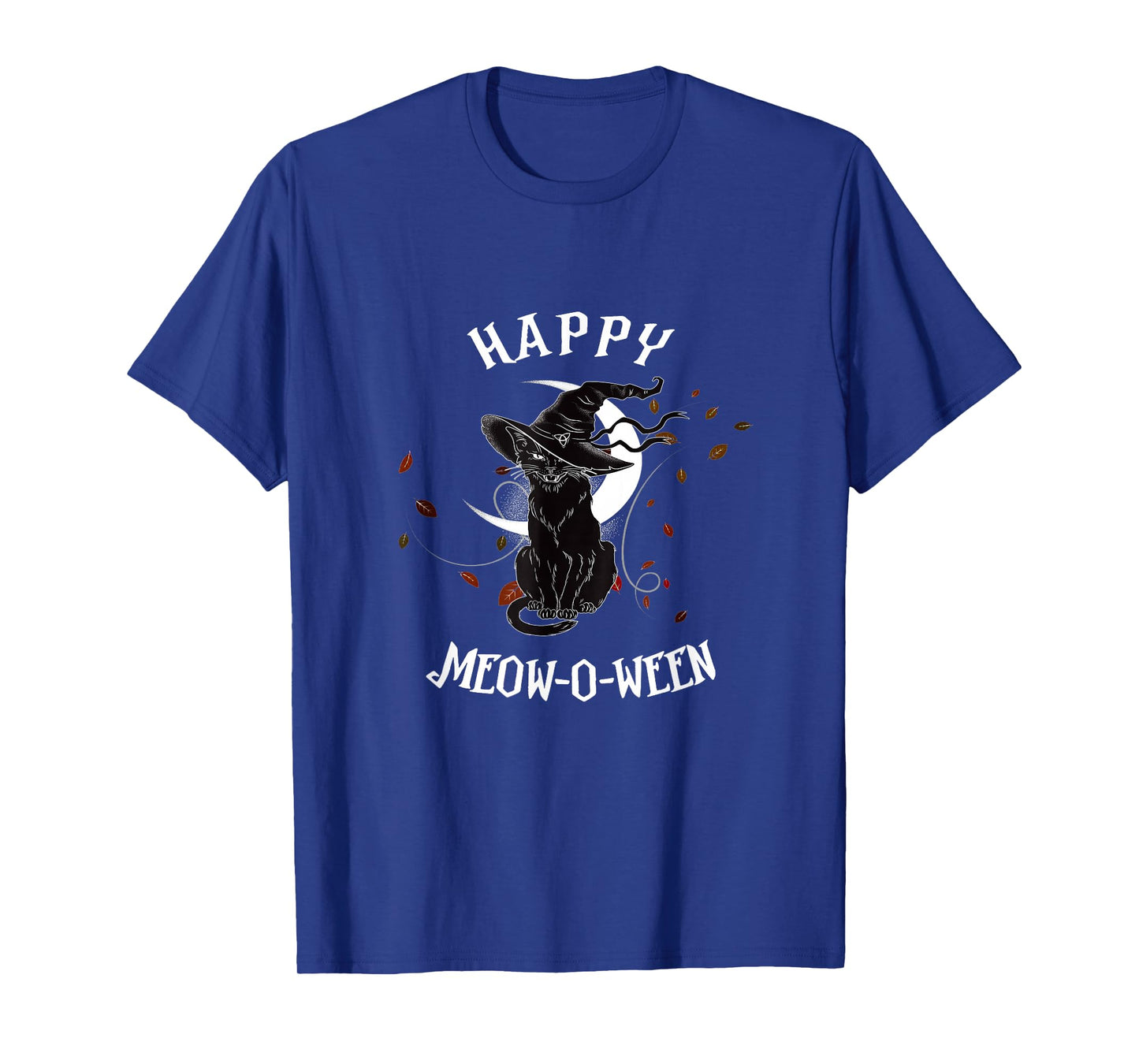 Happy Meow-O-Ween Cat Halloween Witch Hat & Full Moon T-Shirt