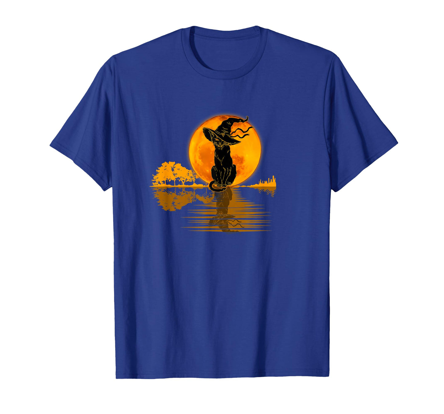 Scary Vintage Black Cat with Witch Hat Full Moon T-Shirt