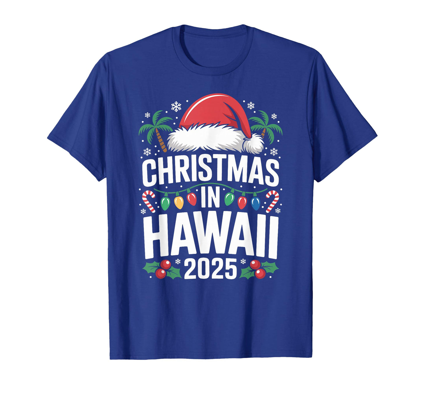 Fun Tropical Santa Hat and Lights, Christmas in Hawaii 2025 T-Shirt