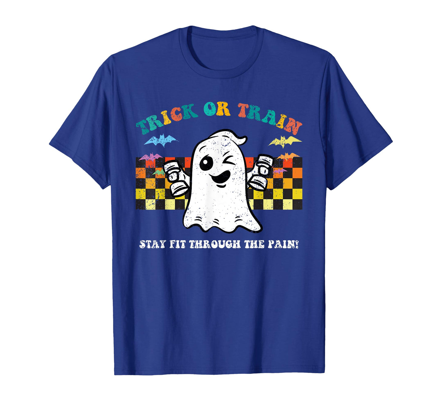 Trick Or Train Ghost Halloween Costume Fitnes Gym Workout T-Shirt