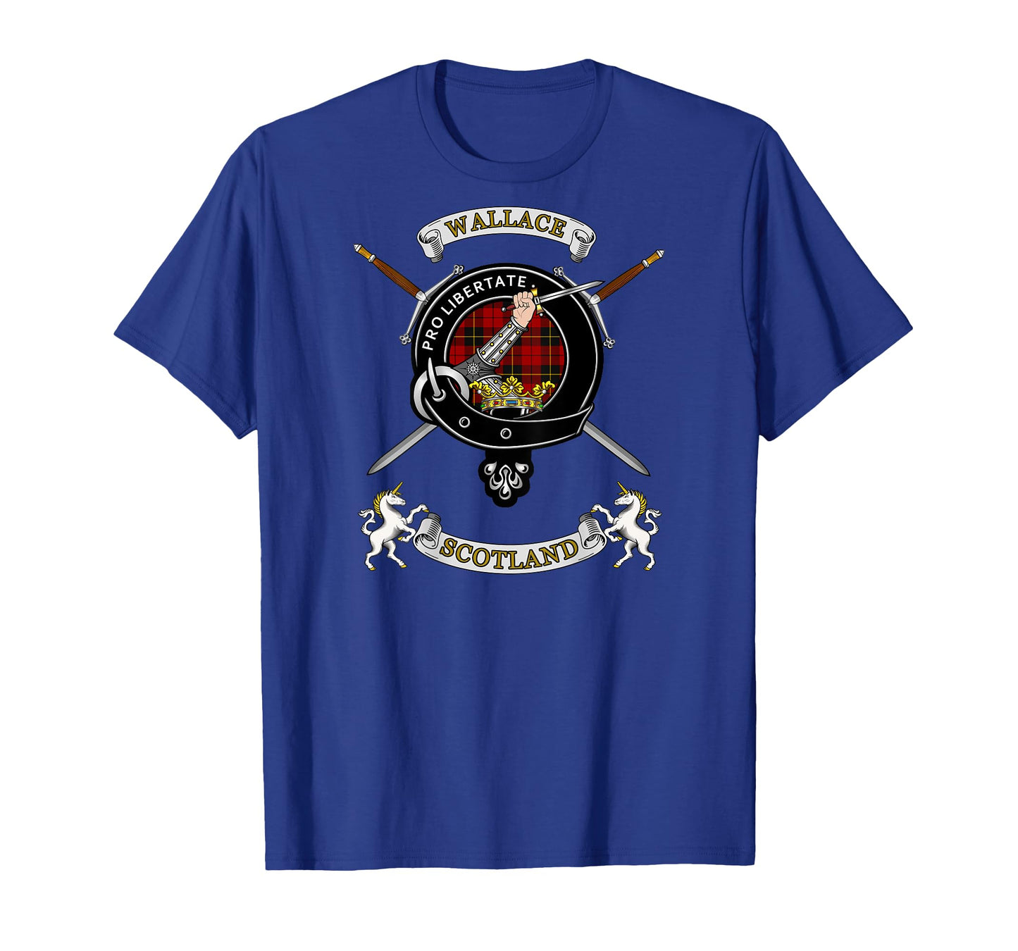 Wallace Clan Badge Tartan & Swords (back) T-Shirt
