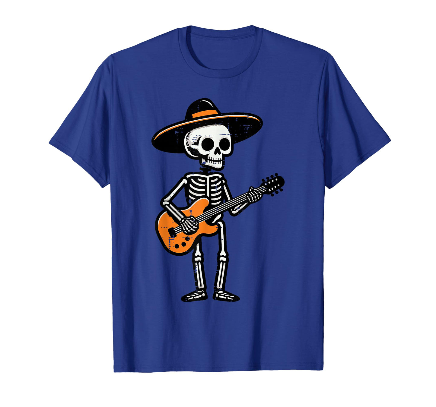 Halloween Skeleton Hat Guitar Rock Costume Men Boys Kids T-Shirt