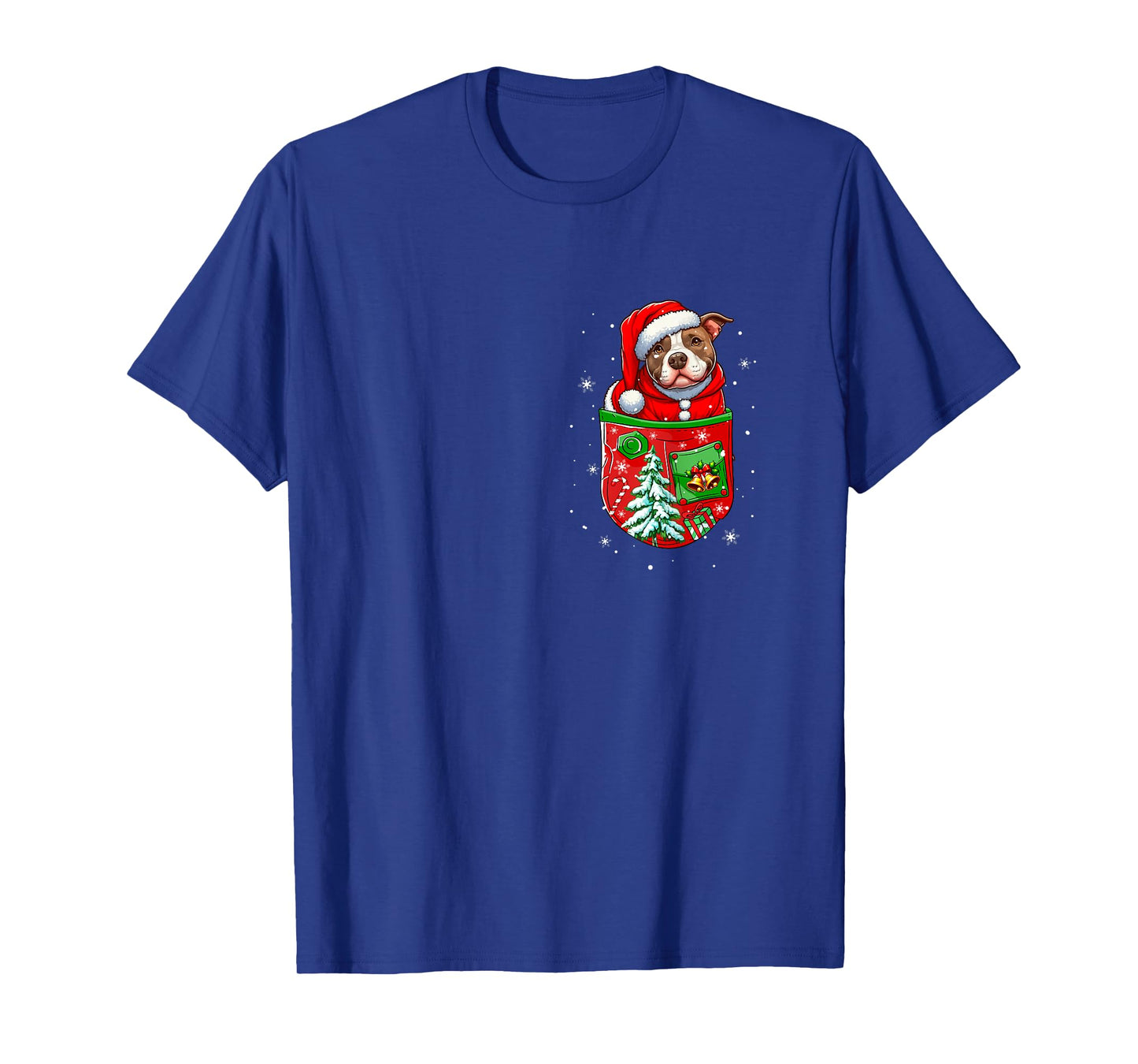 Santa Pit Bull in Pocket Owner Christmas Tree Bells T-Shirt