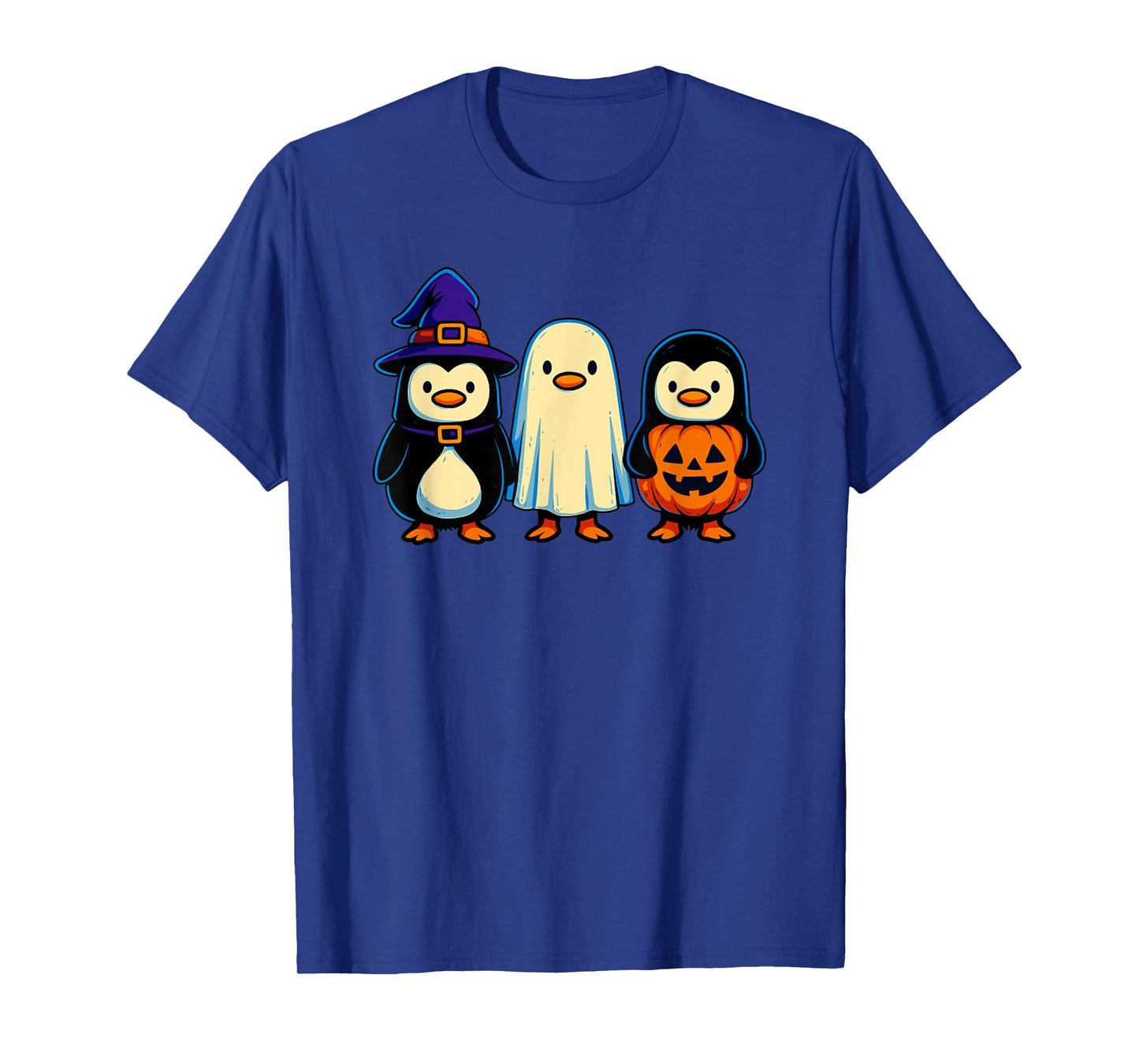Funny Penguin Witch Ghost Pumpkin Funny Halloween T-Shirt