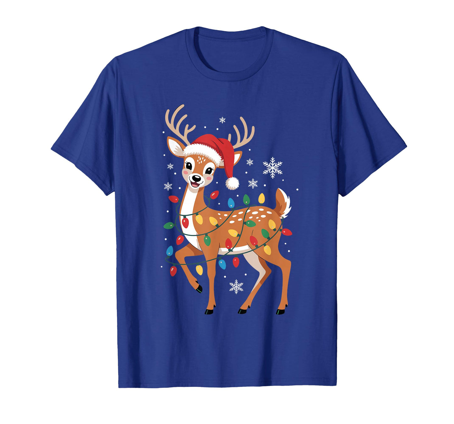 Christmas Reindeer Light Santa Hat Joyful Holiday Lovers Fun T-Shirt