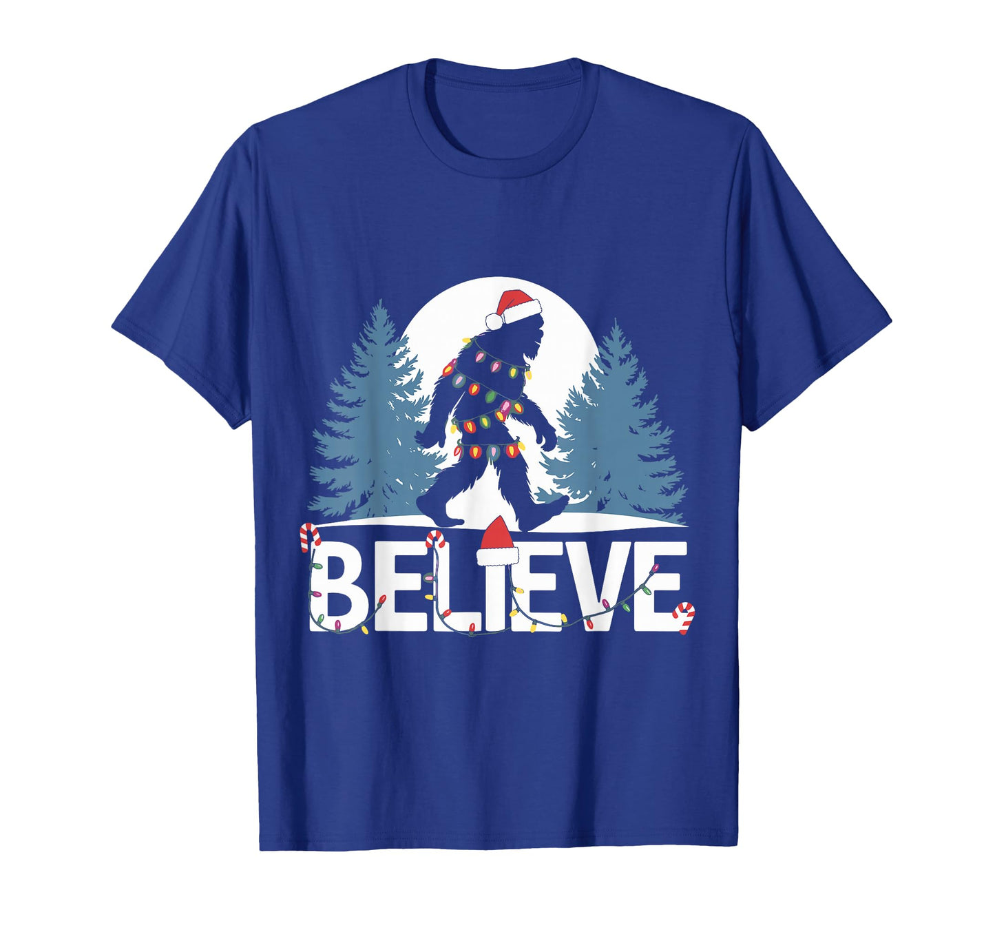 Santa Bigfoot Christmas Lights Funny Sasquatch Believe Xmas T-Shirt