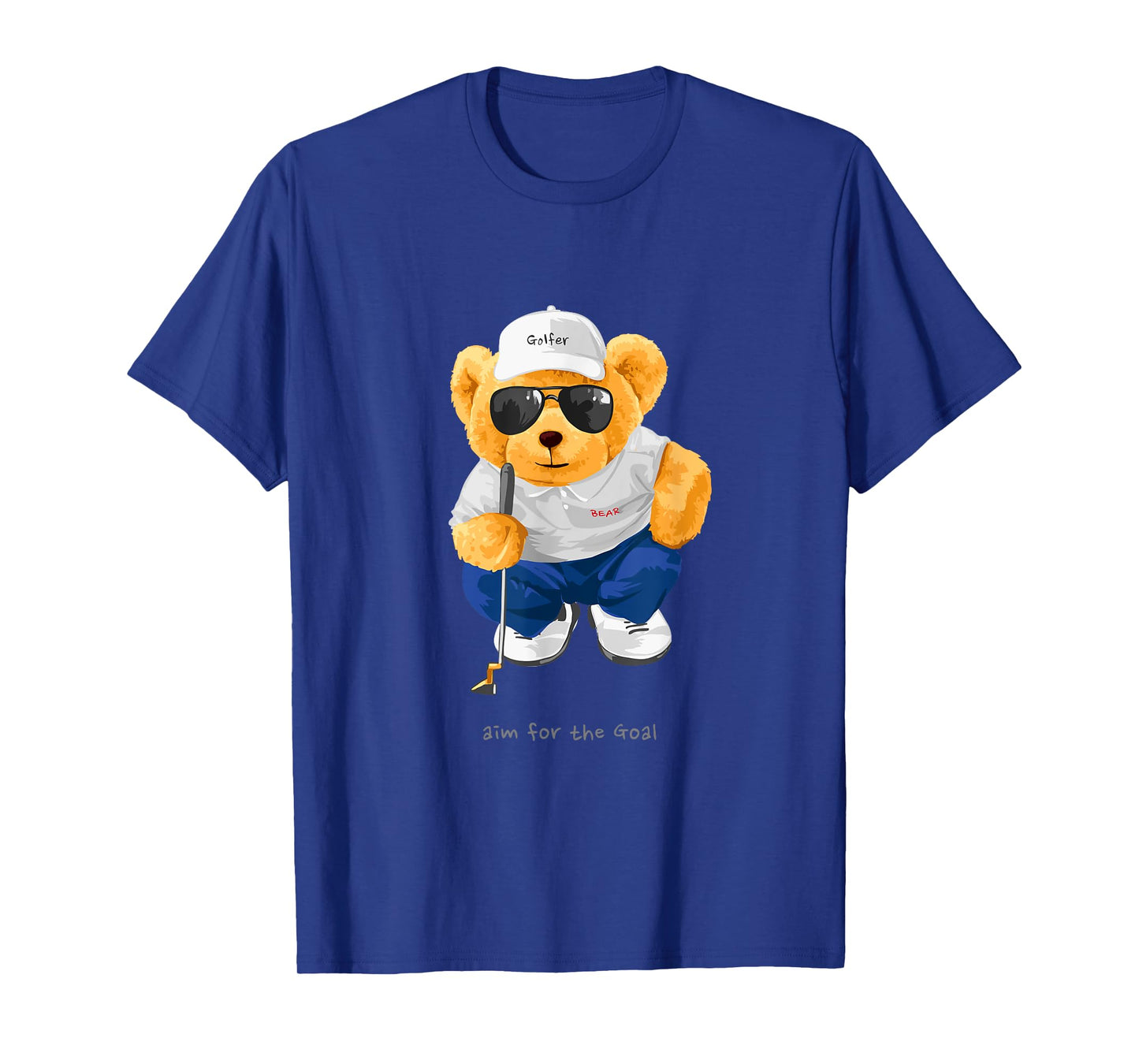 Cool Wild Teddy Bear Playing Golf Style Illustration Graphic T-Shirt