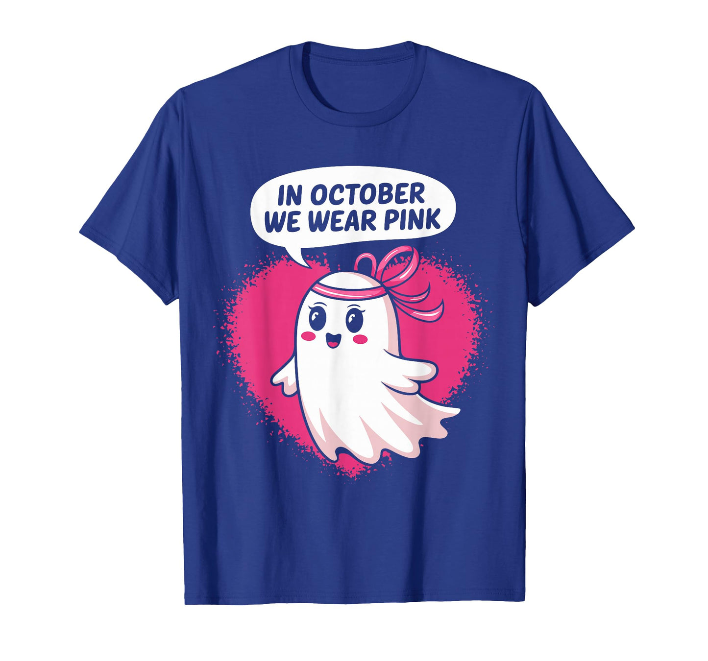 in October We Wear Pink Ghost Witch Breast Cancer Awareness T-Shirt