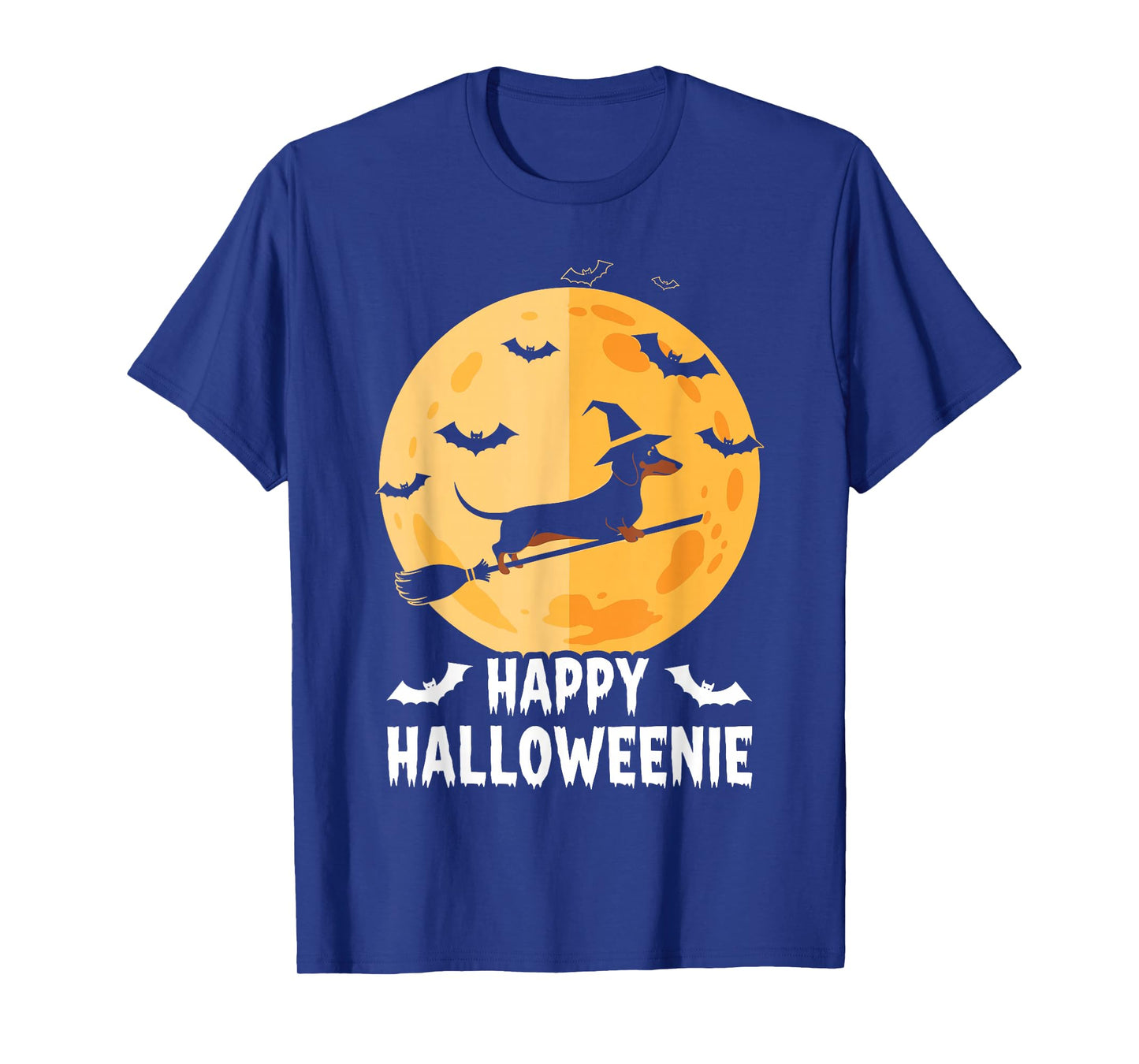 Happy Halloweenie Funny Halloween Dachshund Flying Witch T-Shirt