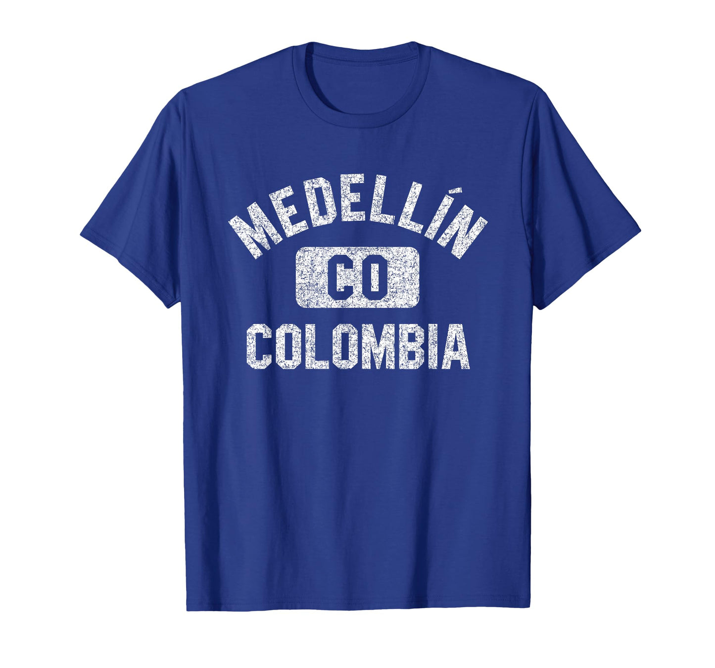 Medellin Colombia Gym Style Distressed White Print T-Shirt