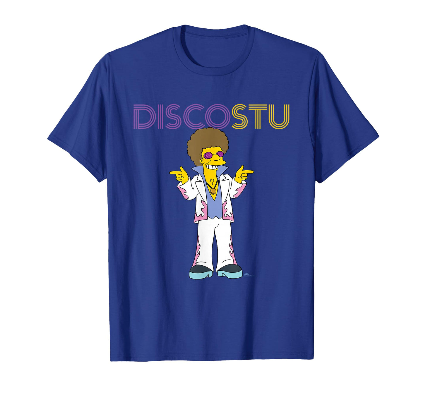 The Simpsons Disco Stu T-Shirt - Unisex-Adults & Kids - Black - Small - Short Sleeve - Crew Collar - Neon Name in Lights Design