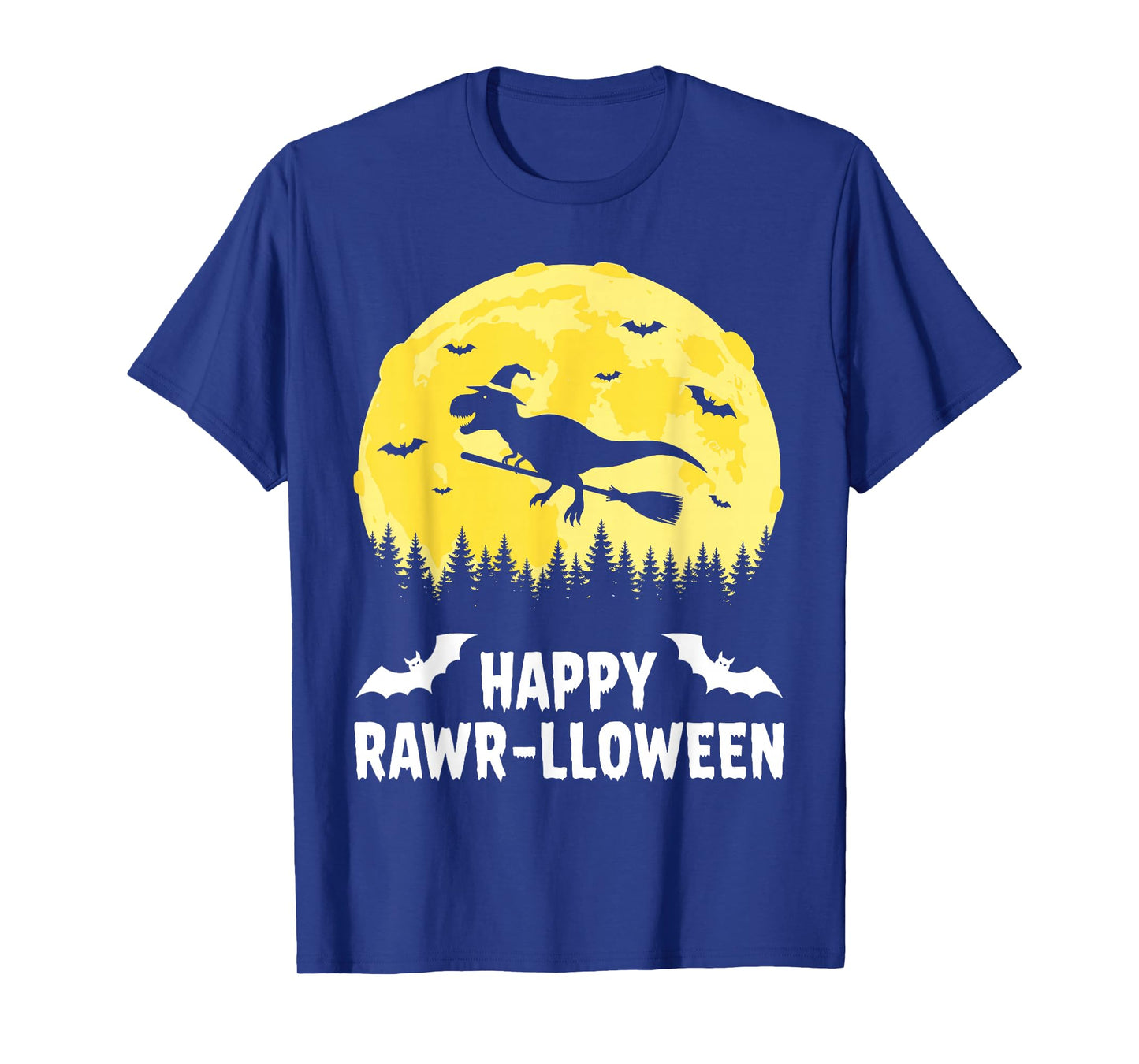 Happy Rawr-lloween Funny Halloween T Rex Flying Witch T-Shirt