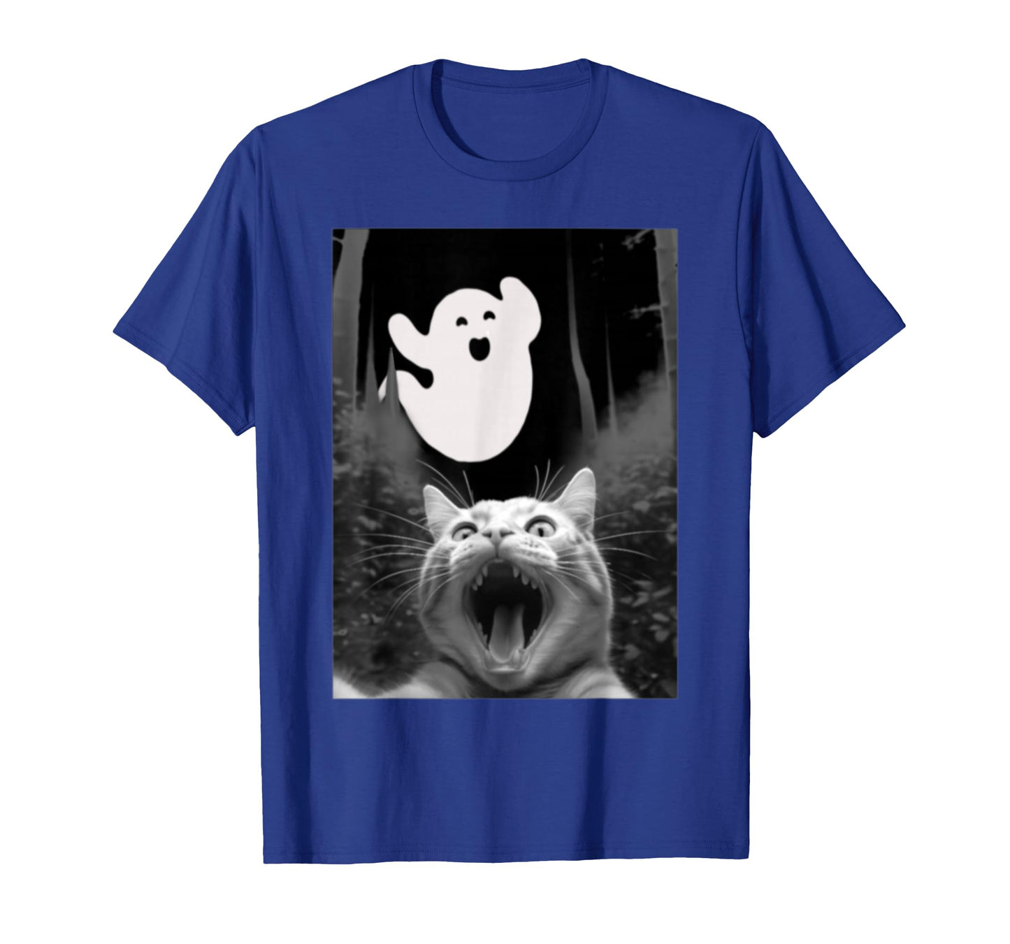 Surprised Cat Selfie with Cute Boo Halloween Men Women Kids T-Shirt