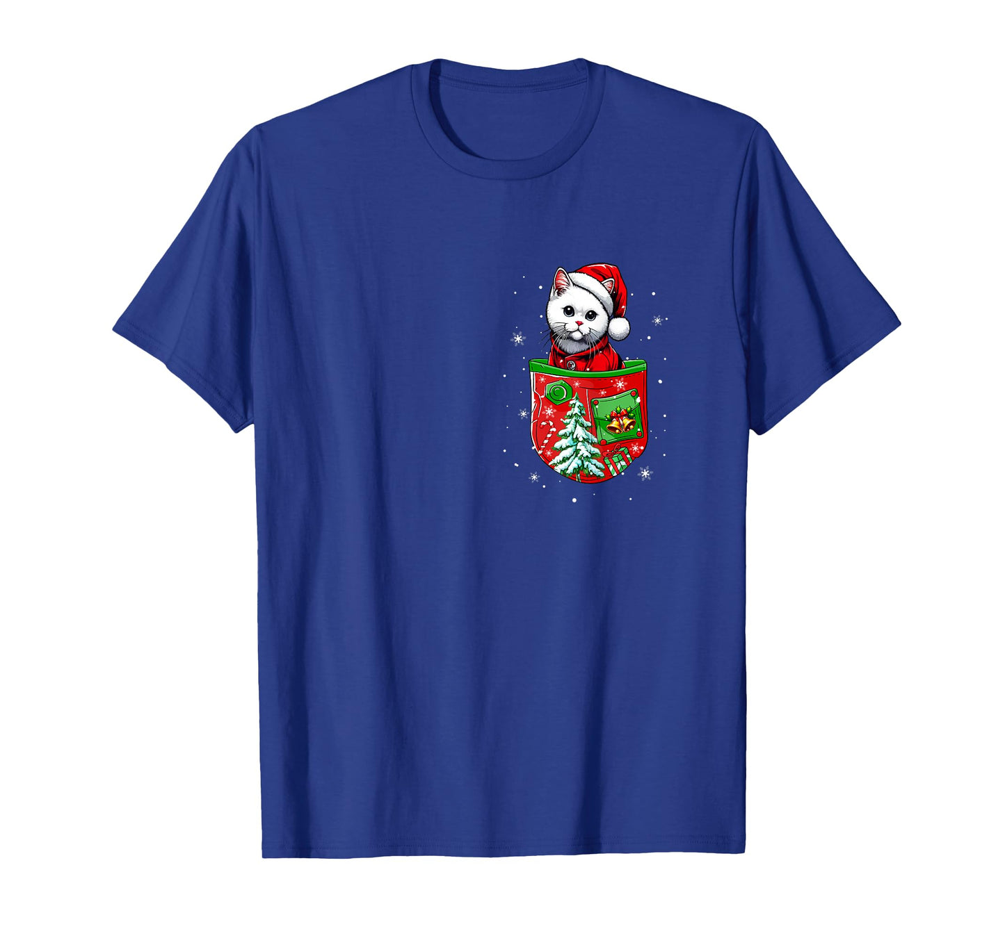Santa Cat in Pocket Owner Christmas Tree Bells T-Shirt