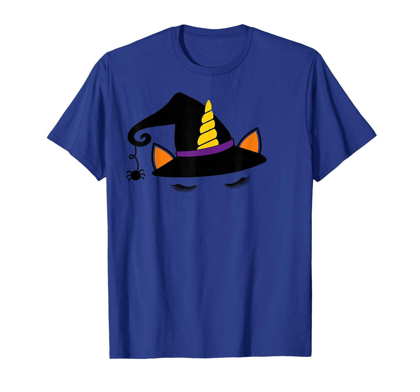 Unicorn Face Eyelashes Witch Hat Spider Halloween Costume T-Shirt