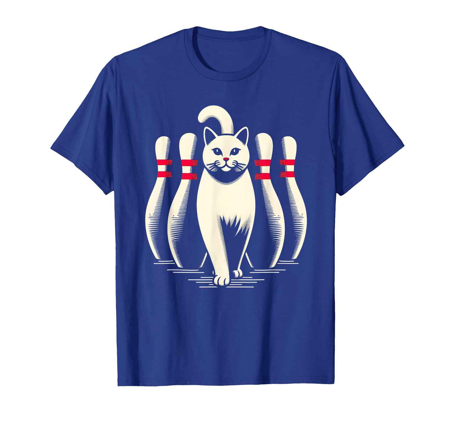 Funny Cat White Playing Bowling Retro Vintage Striking T-Shirt