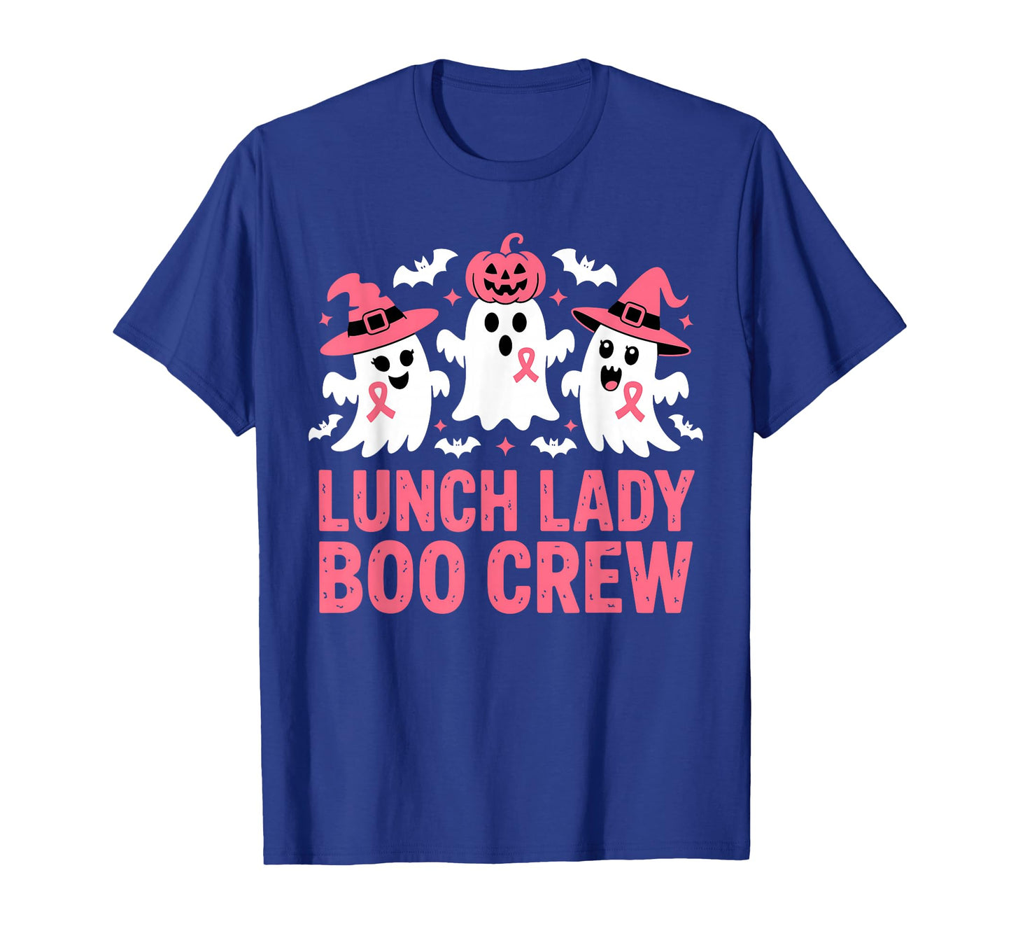 Vintage Lunch Lady Boo Crew Halloween Ghost Pink Ribbon Tees T-Shirt