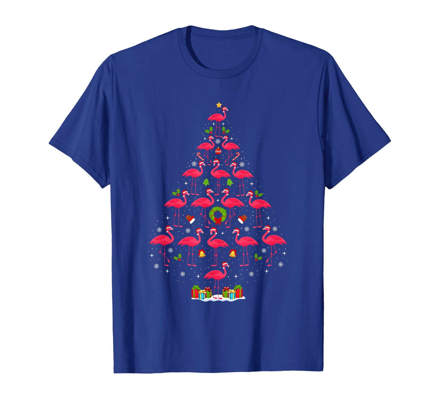 Pink Flamingo Christmas Tree Lights Santa Hat Xmas Pajamas T-Shirt