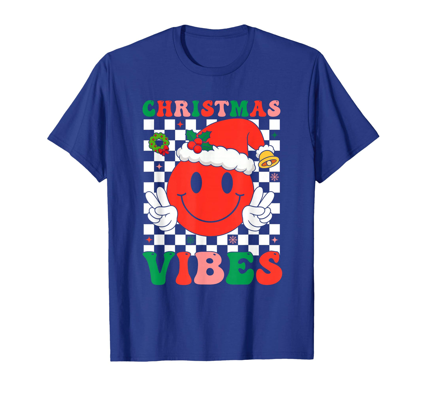 Christmas Vibes Smile Face Santa Hat Xmas Family Men Women T-Shirt
