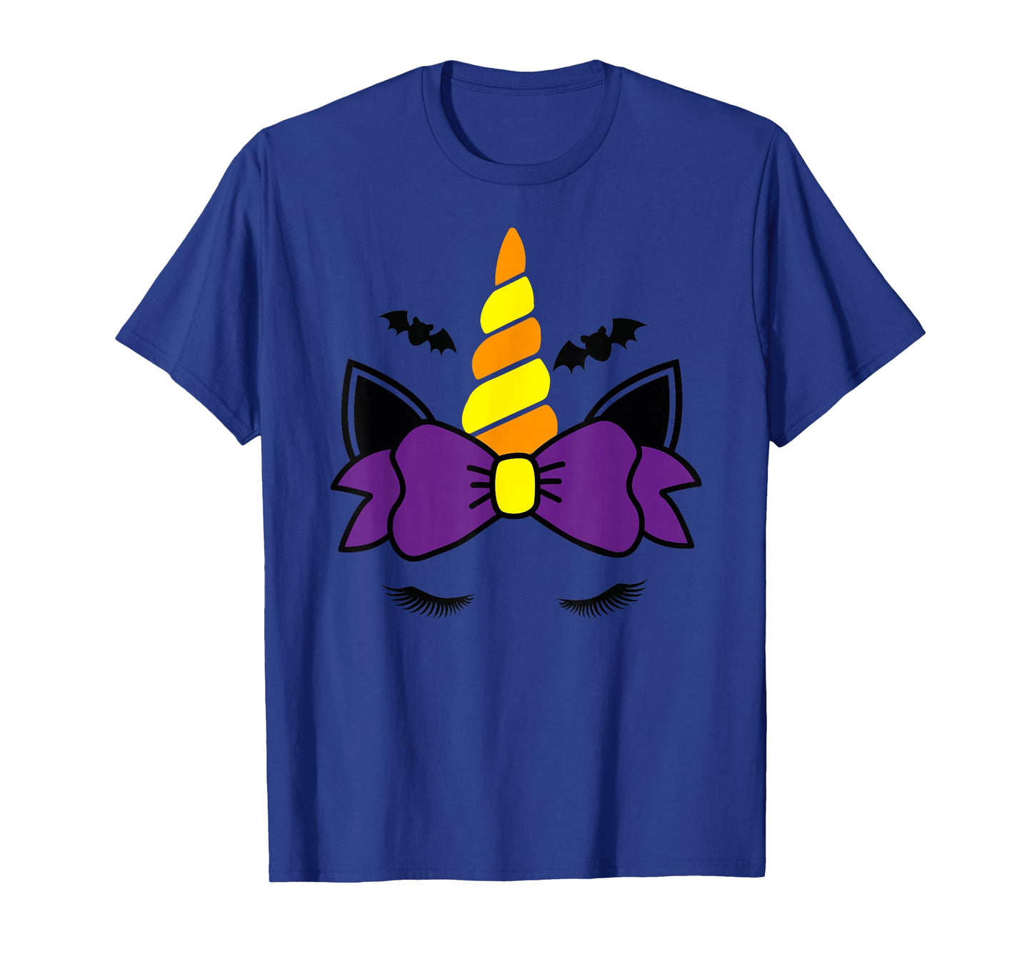 Unicorn Face Eyelashes Bow Bat Scary Halloween Costume T-Shirt