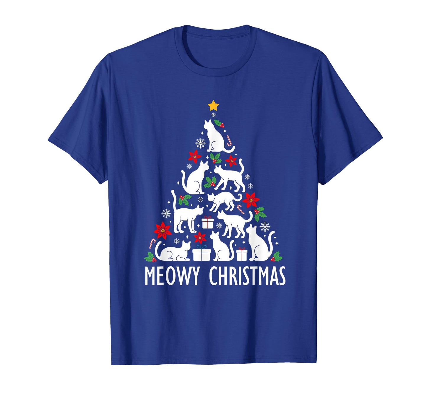 Meowy Christmas Tree Cat Santa Xmas Family Matching Pajamas T-Shirt
