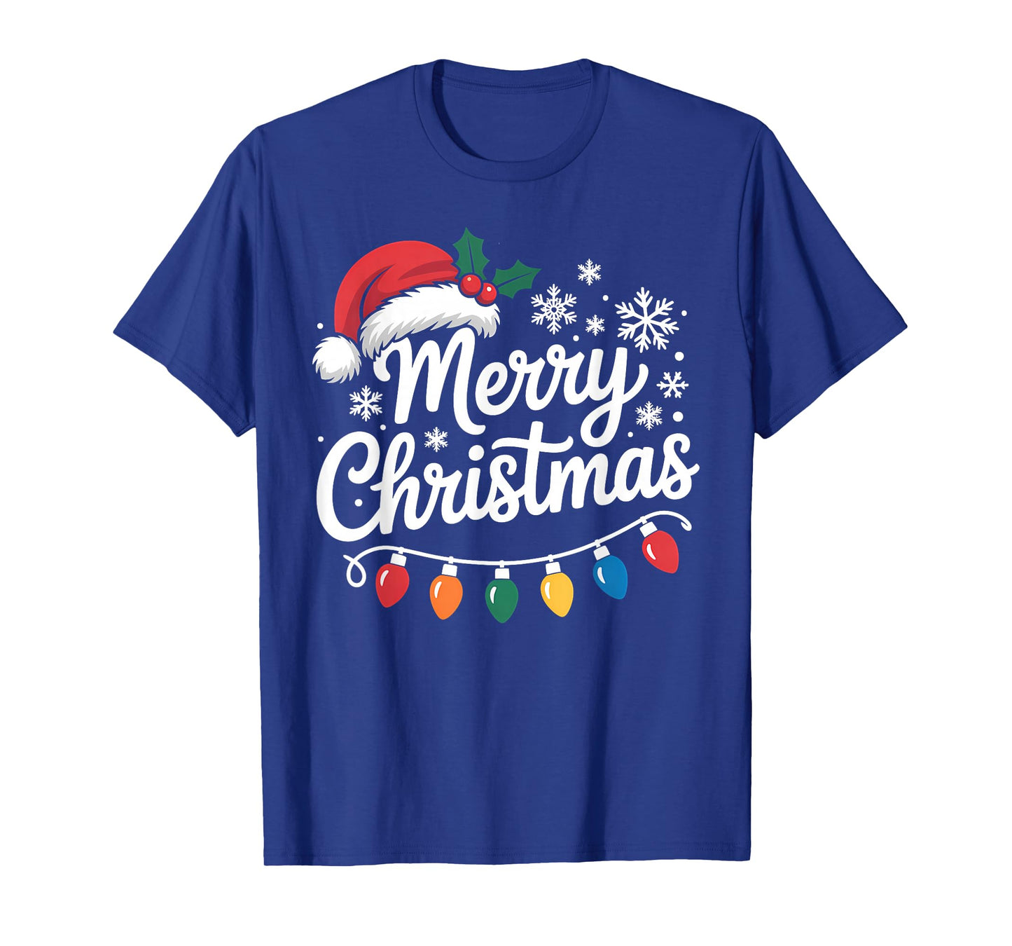 Merry Christmas Lights Santa Hat Xmas Family Matching Pajama T-Shirt