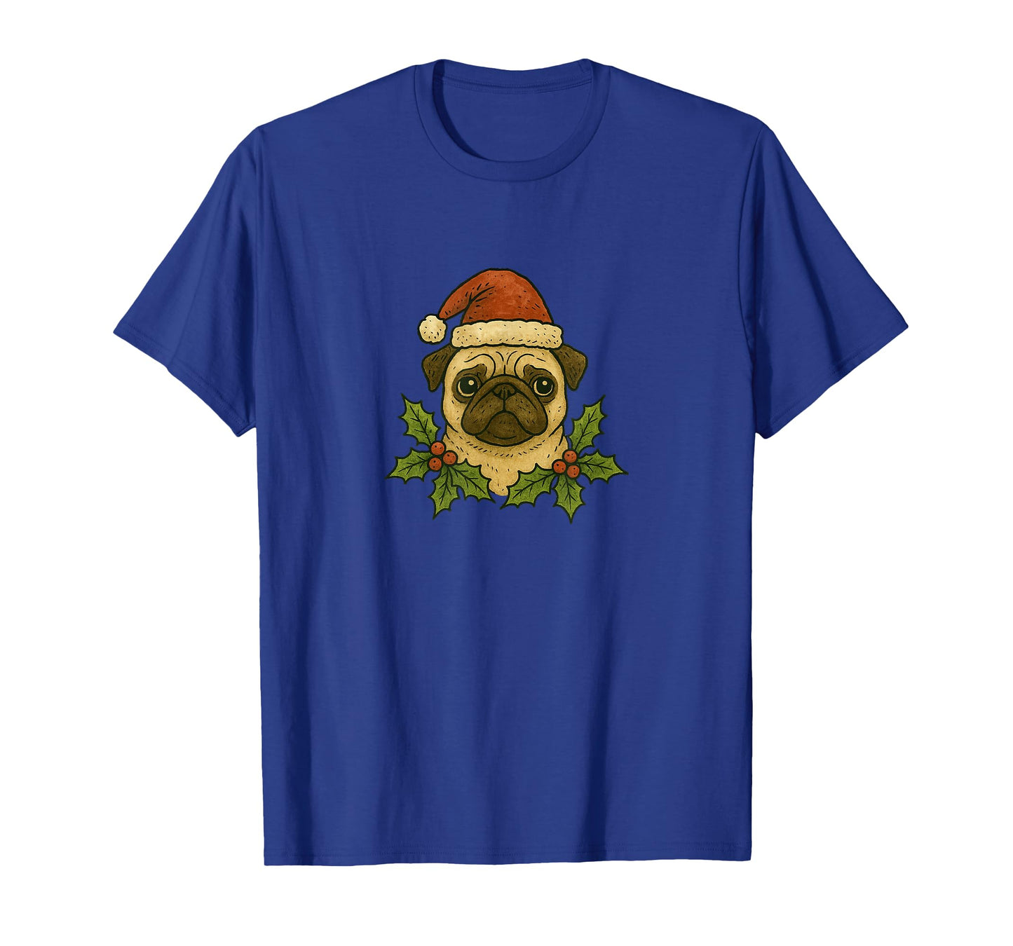 Christmas Pug Santa Hat Holly Holiday Cheer T-Shirt