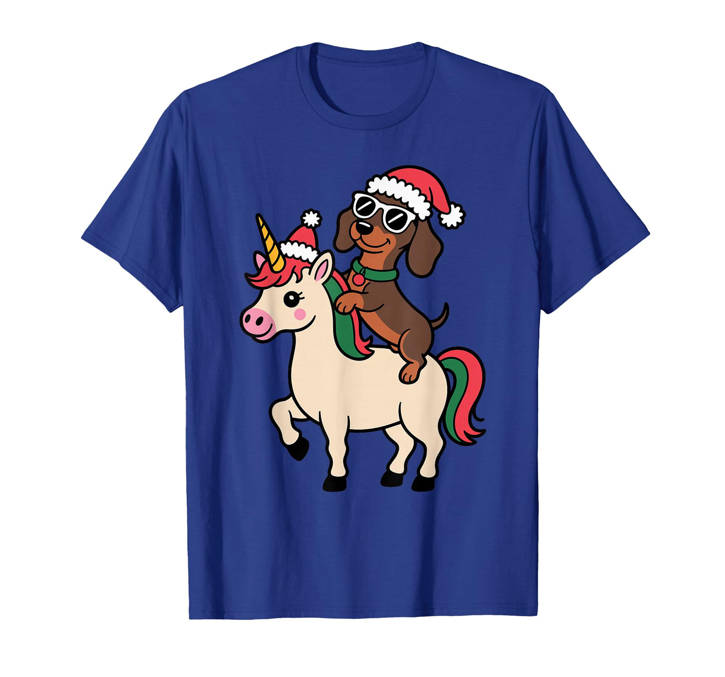 Christmas Dachshund Riding Unicorn Santa hat T-Shirt