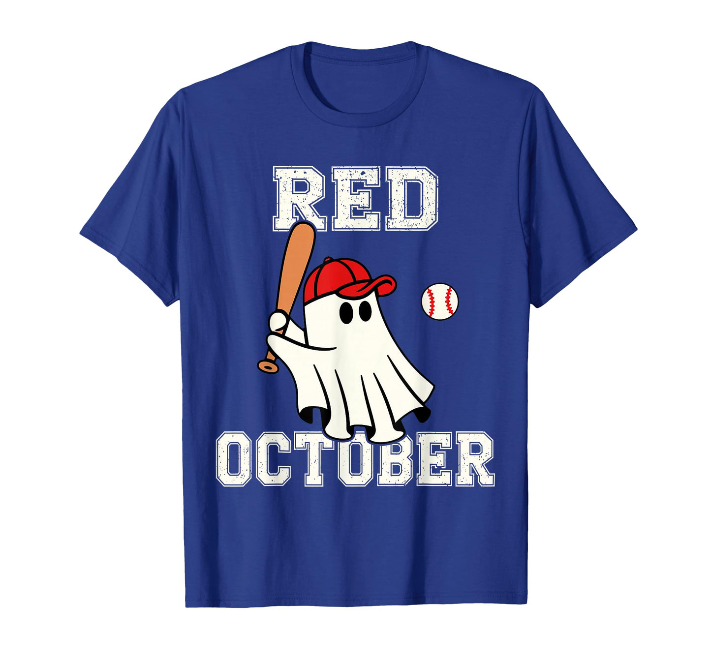 Funny in October We Wear Red Halloween Ghost Baseball T-Shirt