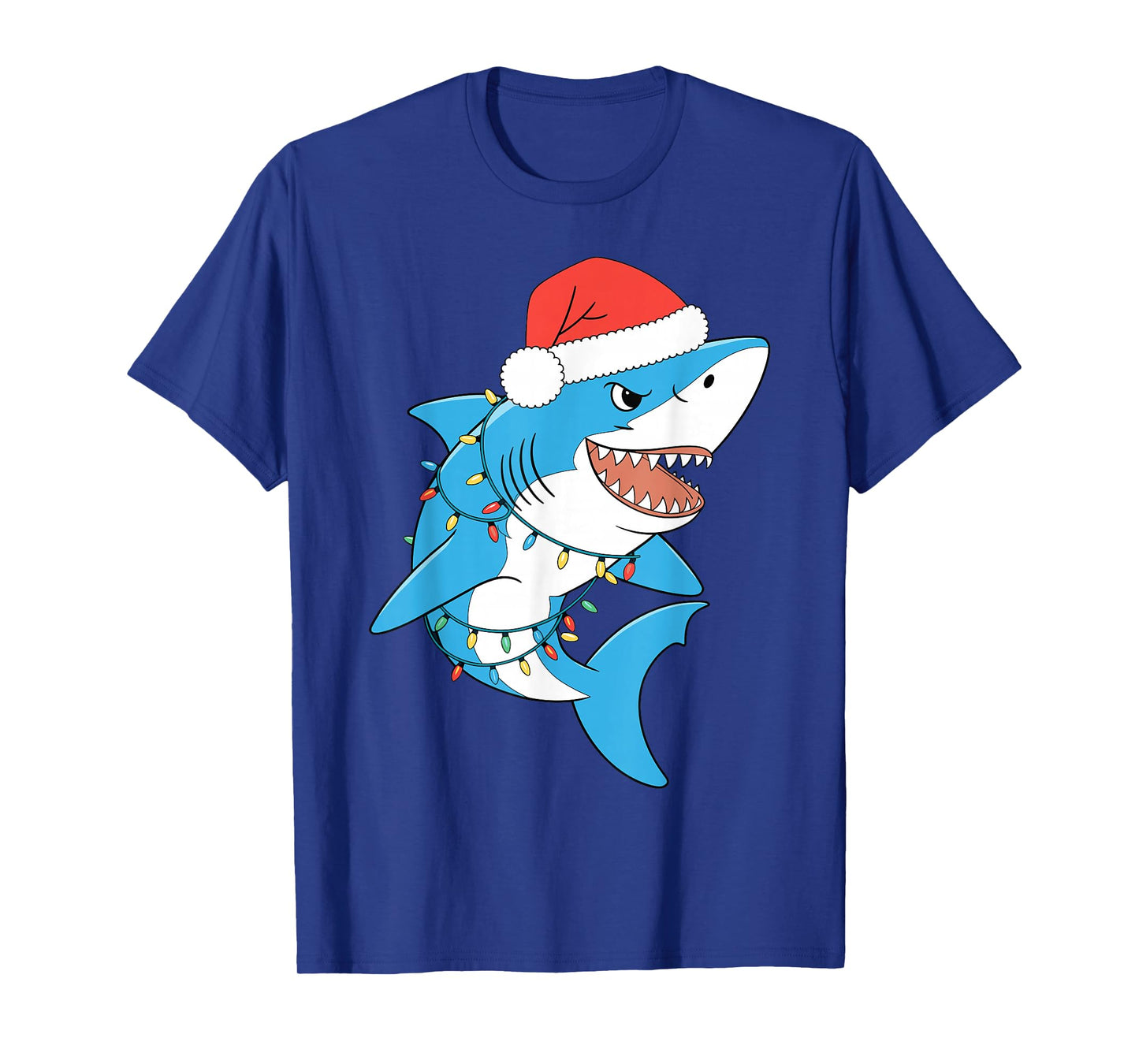 Santa Shark Christmas Lights Sharkmas Tree Xmas Boys Men Tee T-Shirt