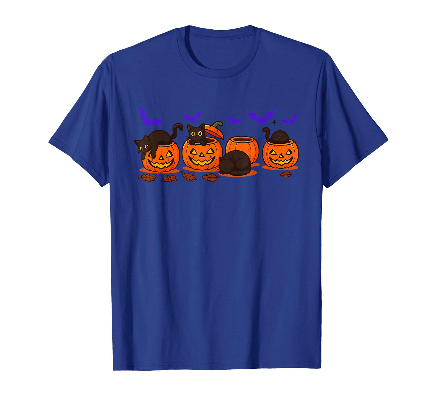 Black Cat Pumpkin Bats Halloween Kitten Lover Jack O Lantern T-Shirt